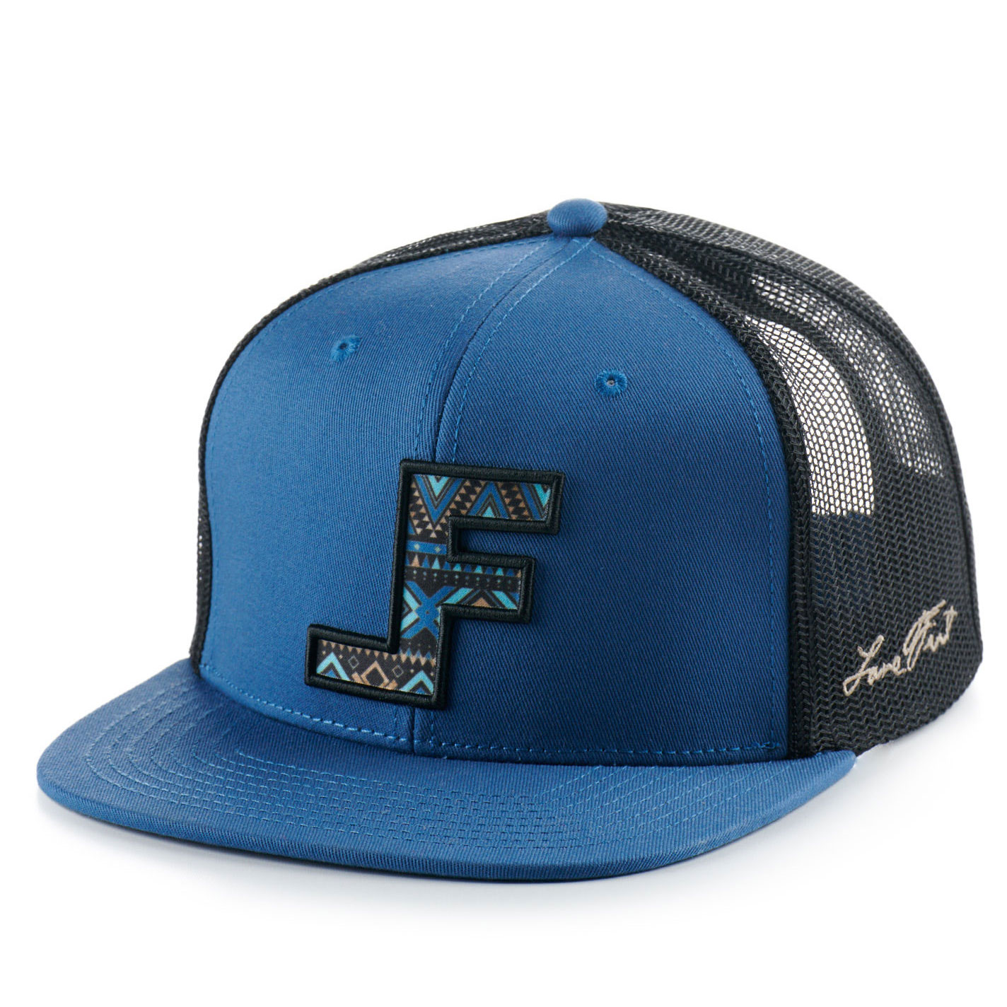Lane Frost Men's Royal Blue & Black Gunslinger with LF Aztec Logo Patch Cap - Image 1