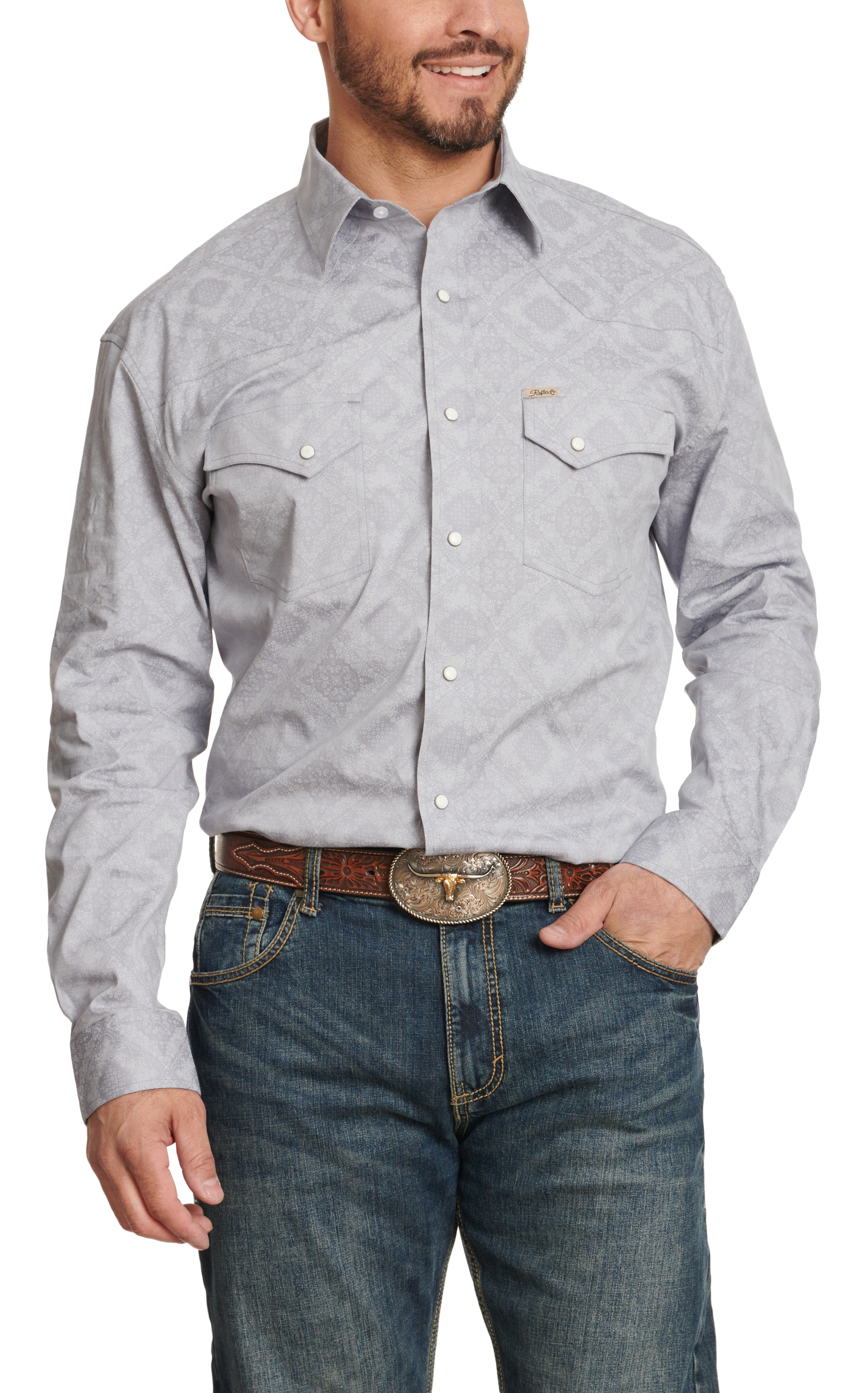 Rafter C Men's ProFlex45 Gray Bandana Paisley Long Sleeve Western Shirt - Image 1