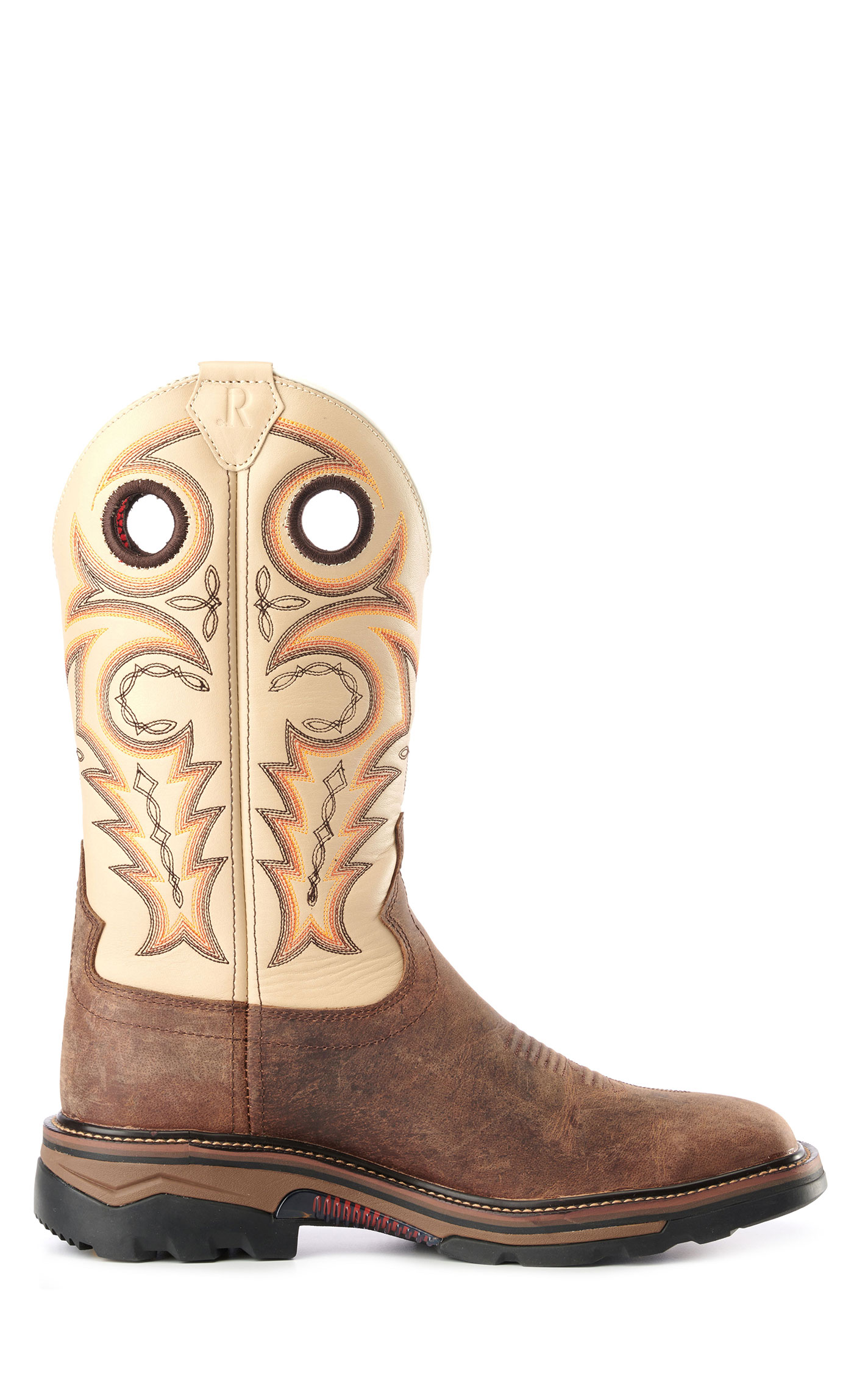 R. Watson Men's Distressed Chestnut and Ivory Bone Square Steel Toe Work Boots - Image 1