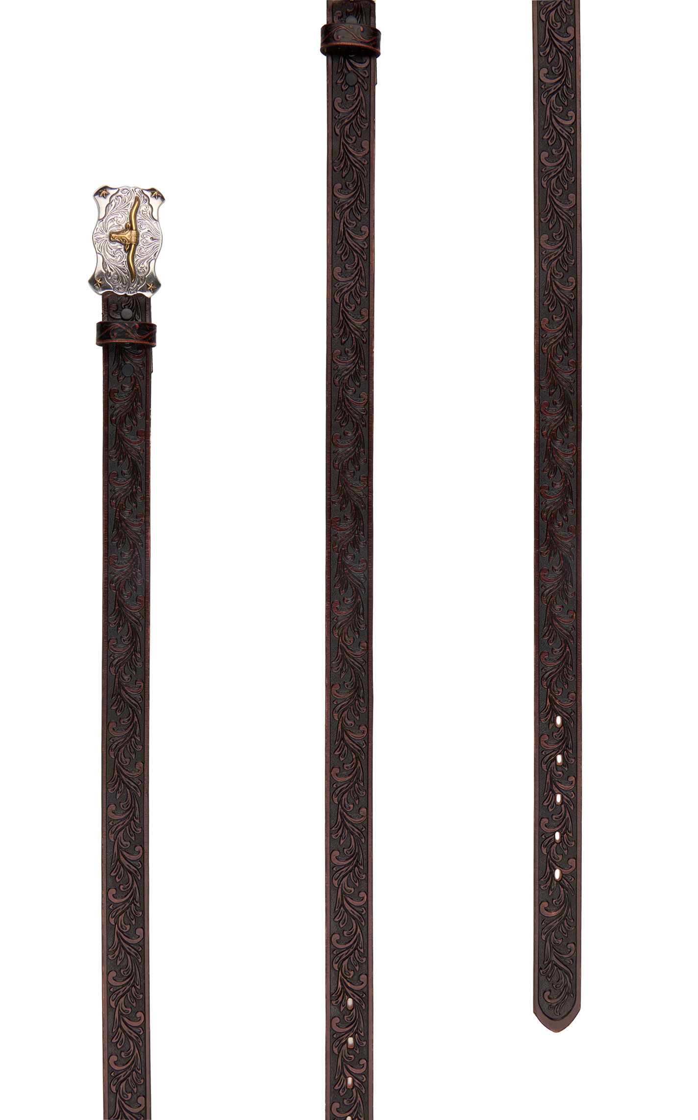 Tony Lama Kids' Brown with Texas Longhorn Buckle Tooled Belt - Image 1