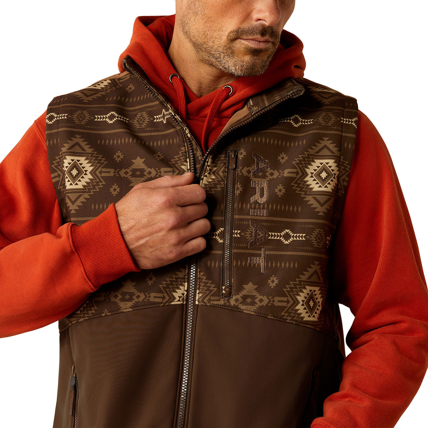 Ariat Men's Logan Banyan Bark Aztec Softshell Vest - Image 1