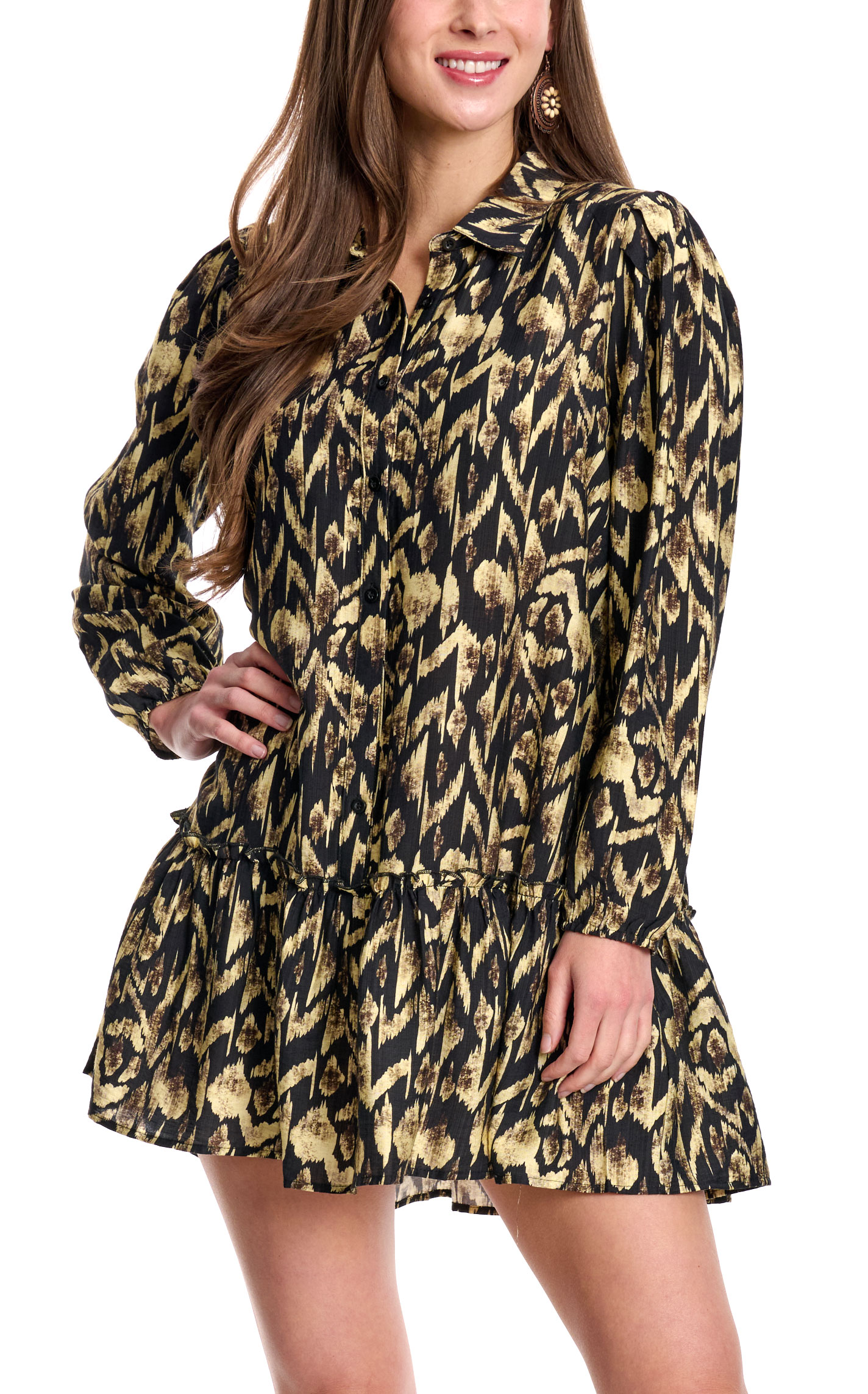 TCEC Women's Black & Tan Print Dress - Image 1