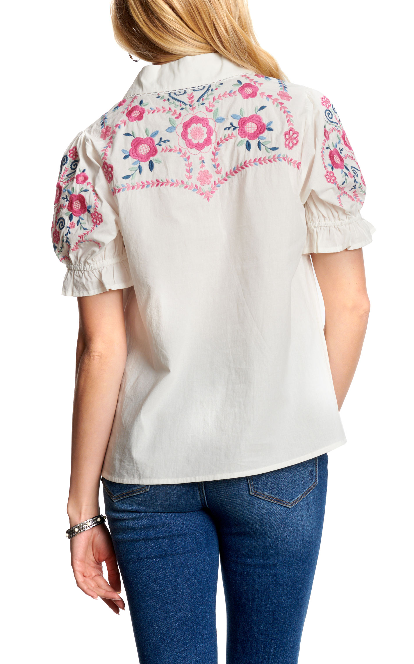 Rockin C Women's White With Floral Embroidery Top - Image 1