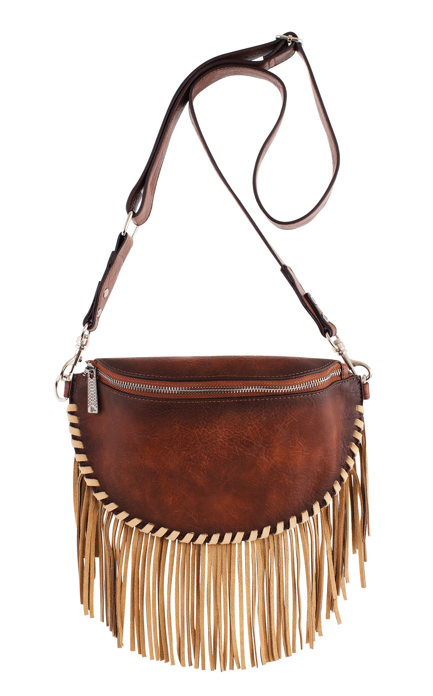 Red Dirt Hat Co. Mahogany Leather Fringed Sling Pouch Bag - Image 1