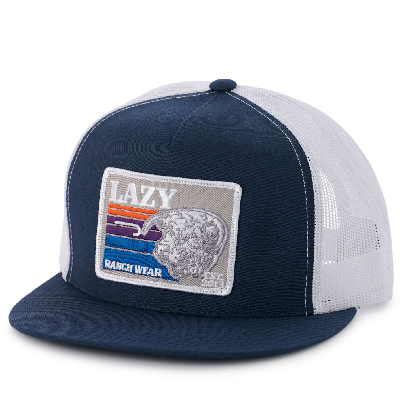 Lazy J Ranch Wear Navy & White Sunset Bull Logo Patch Cap - Image 1