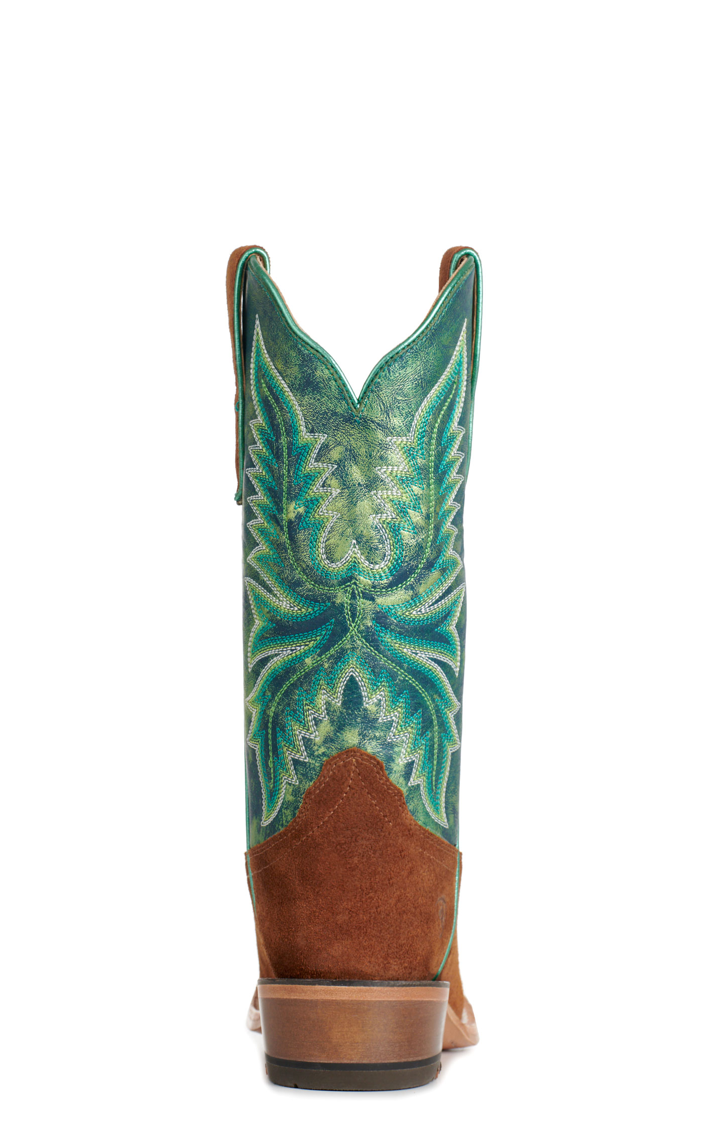 Ariat Women's Futurity Flash Brown Roughout and Metallic Green Punchy Square Toe Cowboy Boots - Image 1