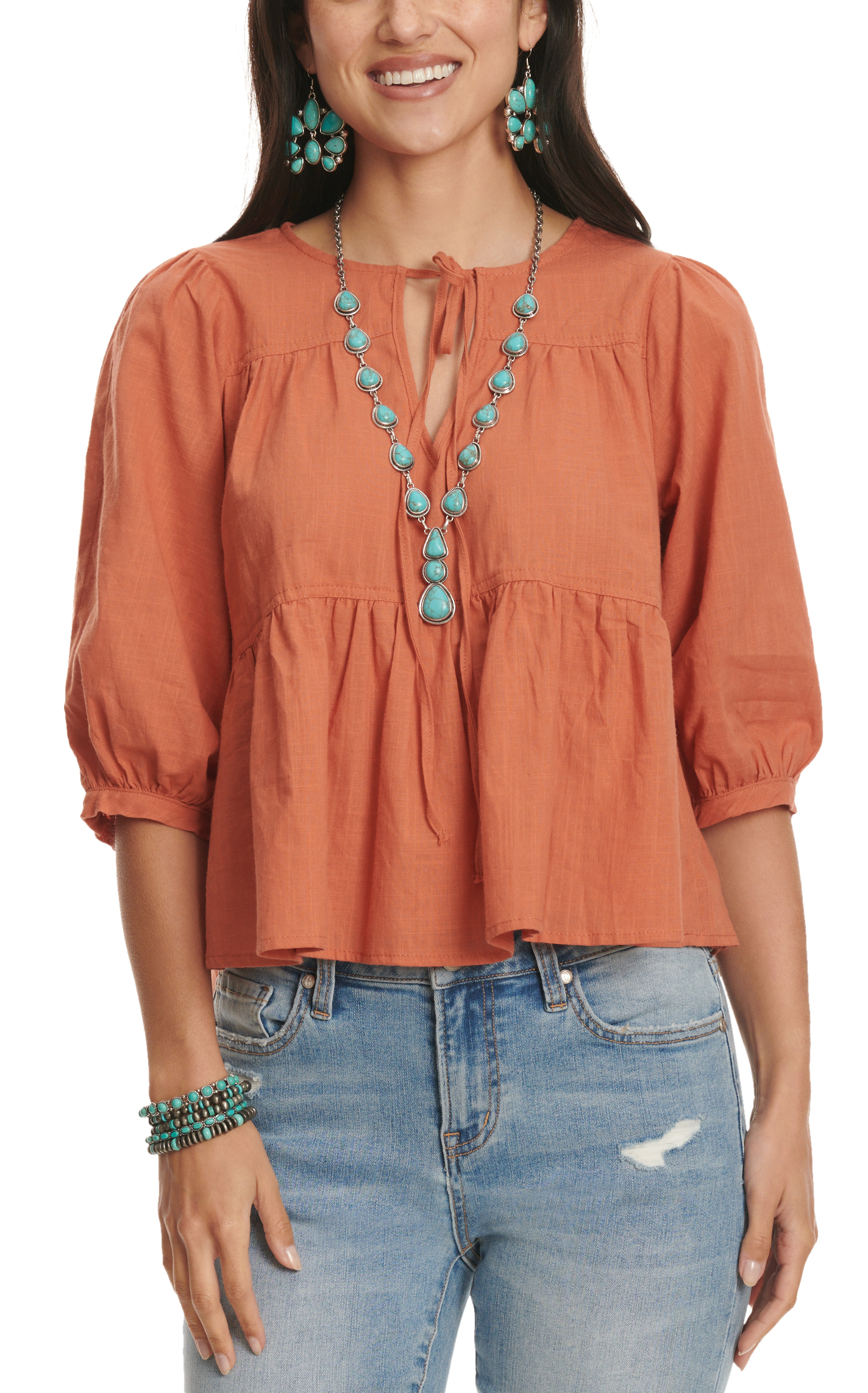 Rockin C Women's Apricot Tie Front Top - Image 1