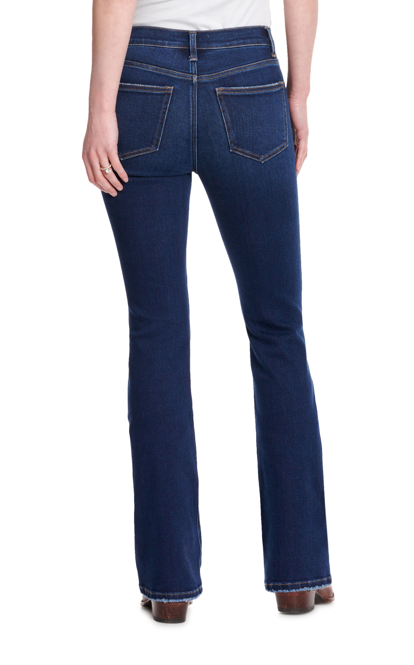 Vervet Women's Skylar Dark Wash Leather Front Pocket Boot Cut Jeans - Image 1
