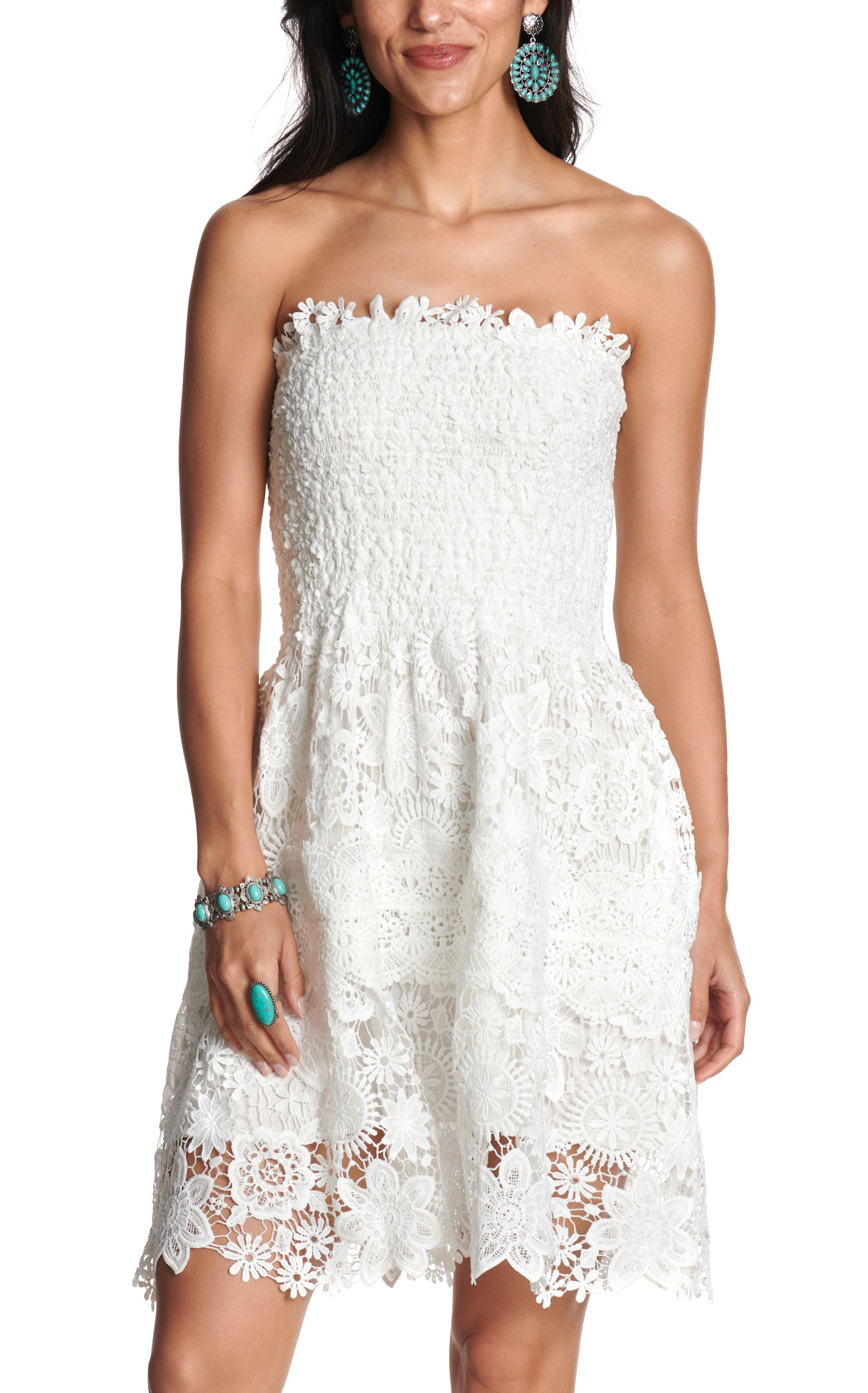 Blue B Women's Off White Strapless Lace Dress - Image 1
