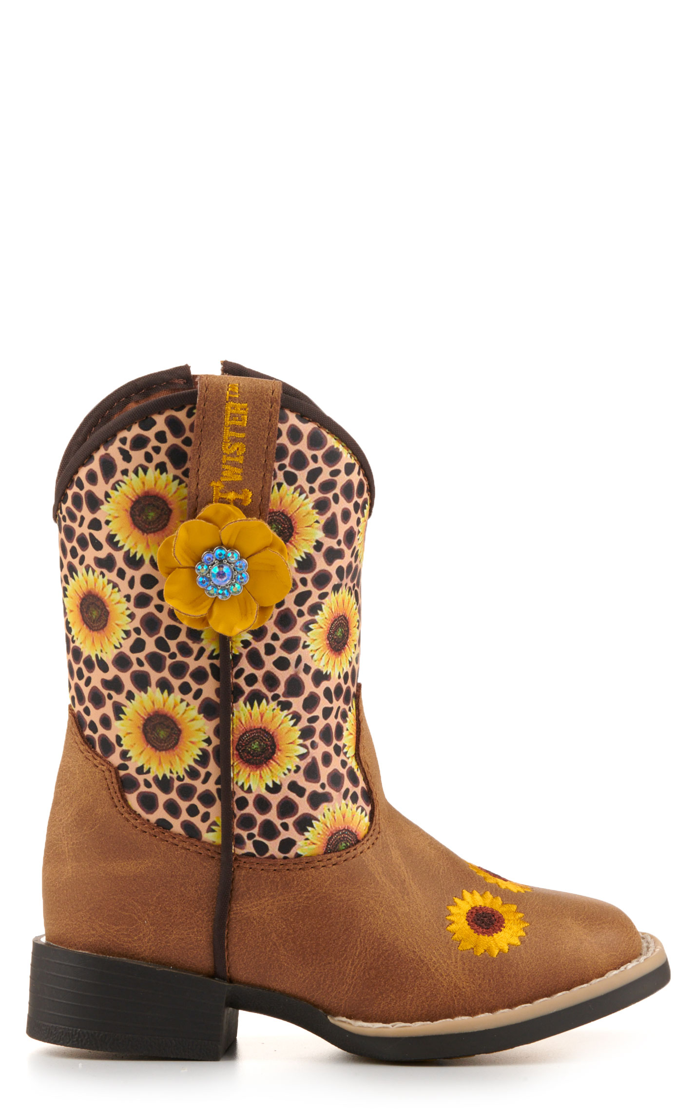 Twister Toddler Sunnie Tan and Cheetah Sunflowers Square Toe Cowboy Boots - Image 1