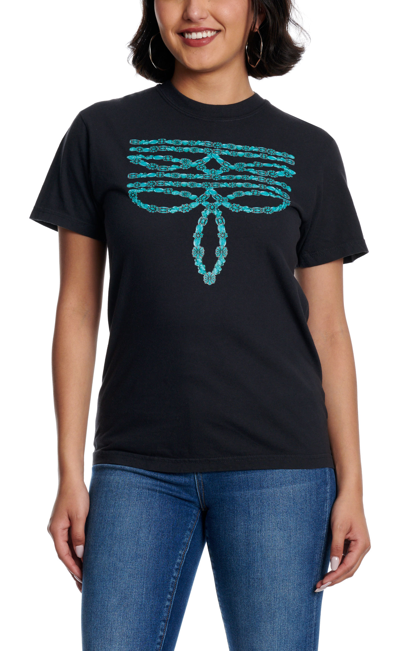 Lattimore Women's Black Turquoise Concho Bootstitch Graphic T-Shirt - Image 1