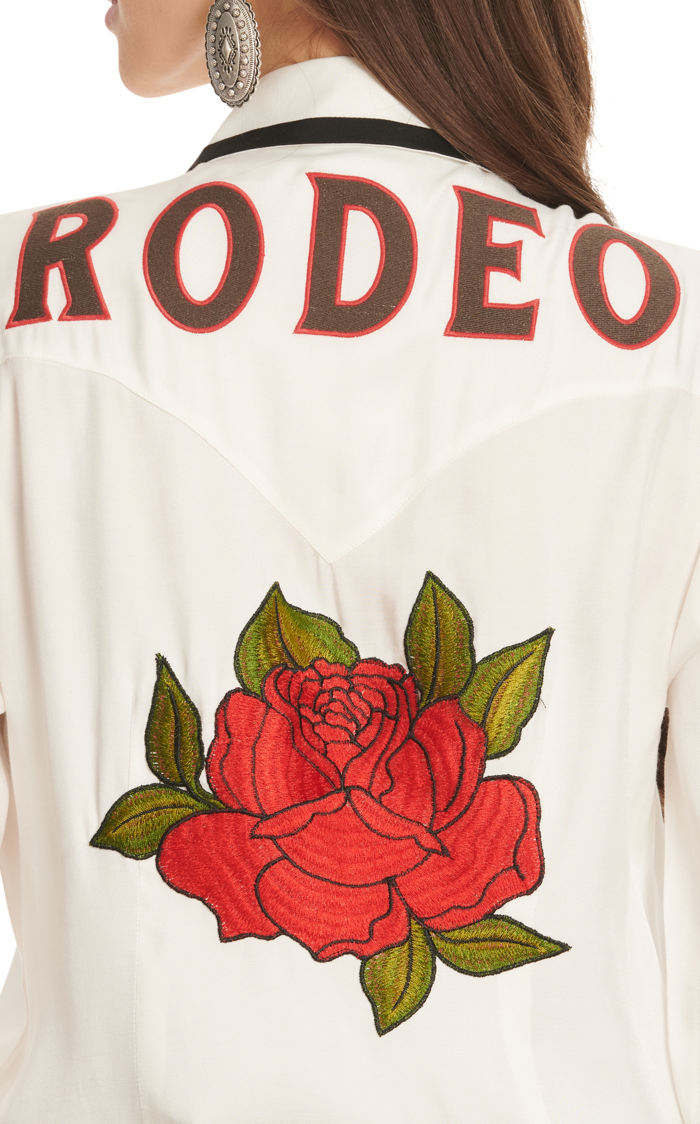 Ariat x Rodeo Quincy Women's White & Red Rose Embroidery Rodeo Long Sleeve Retro Shirt - Image 1