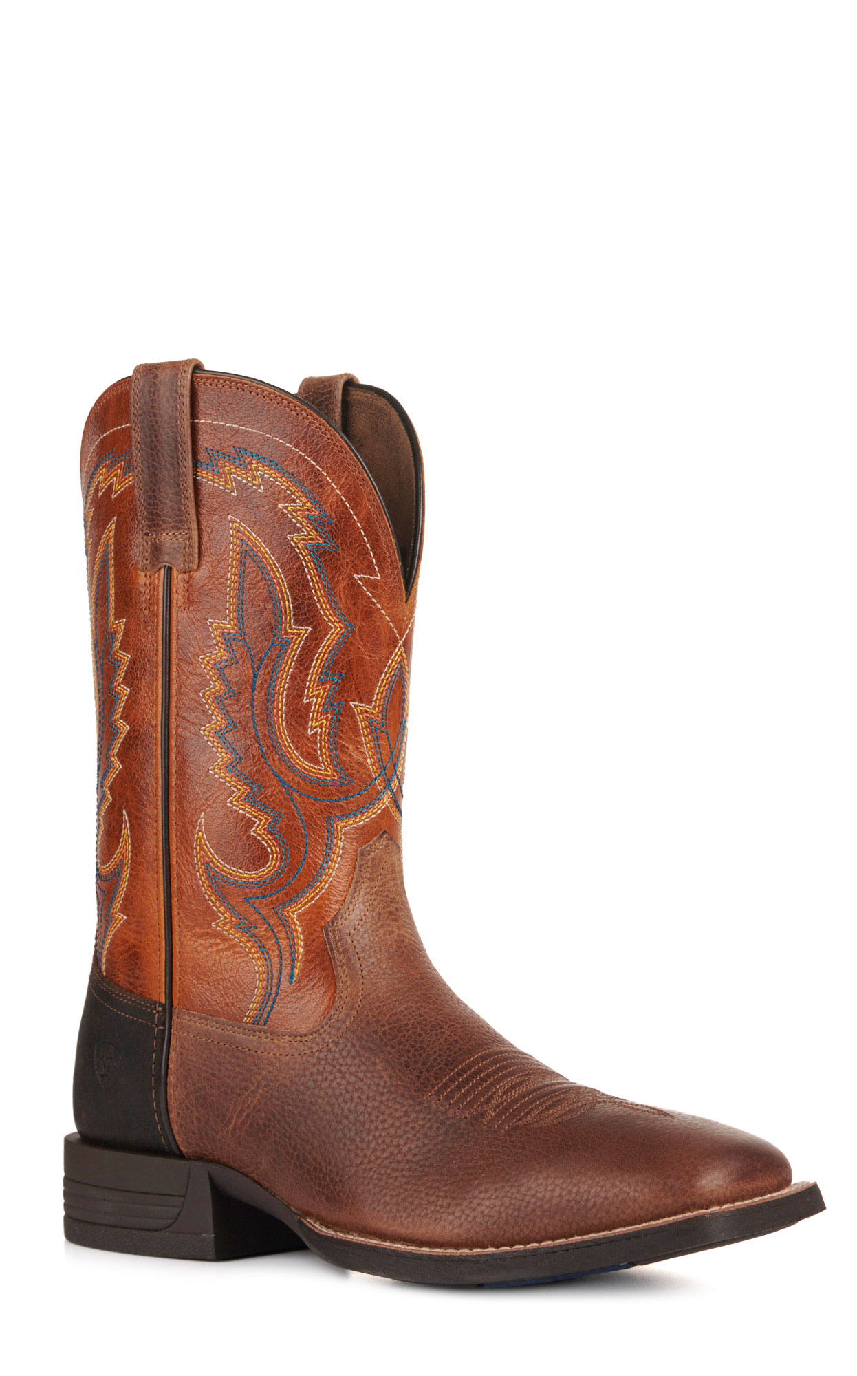 Ariat Men's Steadfast Brown and Orange Shock Shield Wide Square Toe Cowboy Boots - Image 1