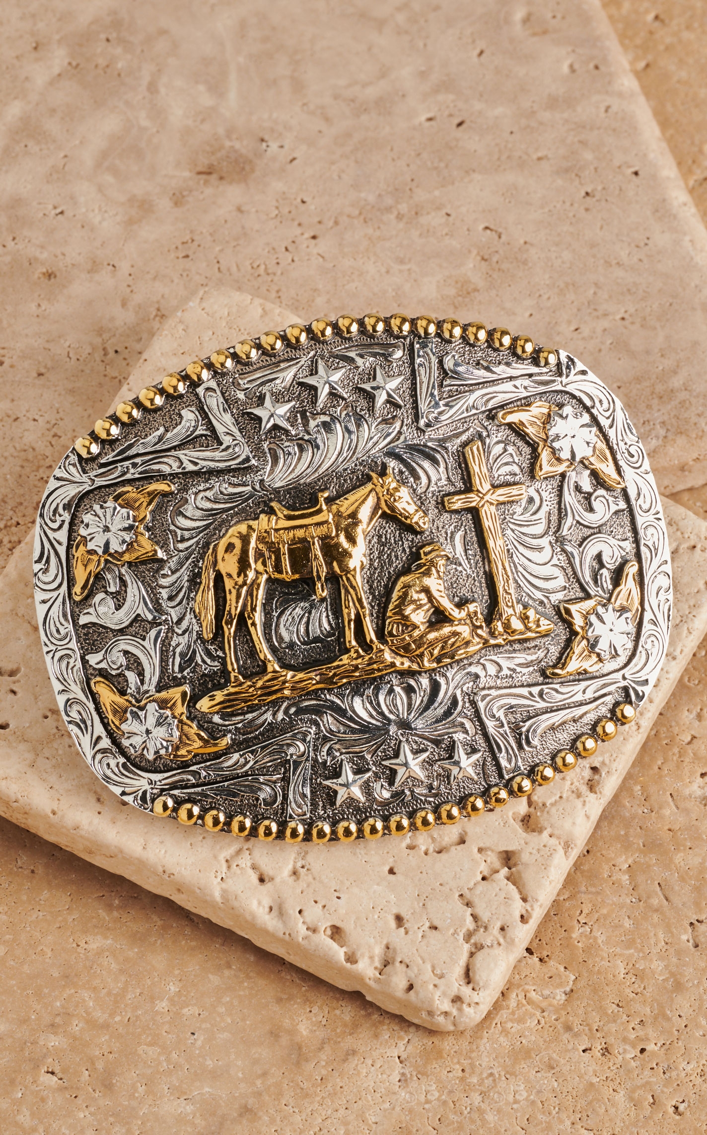 AndWest Two-Tone Oval Praying Cowboy Belt Buckle - Image 1