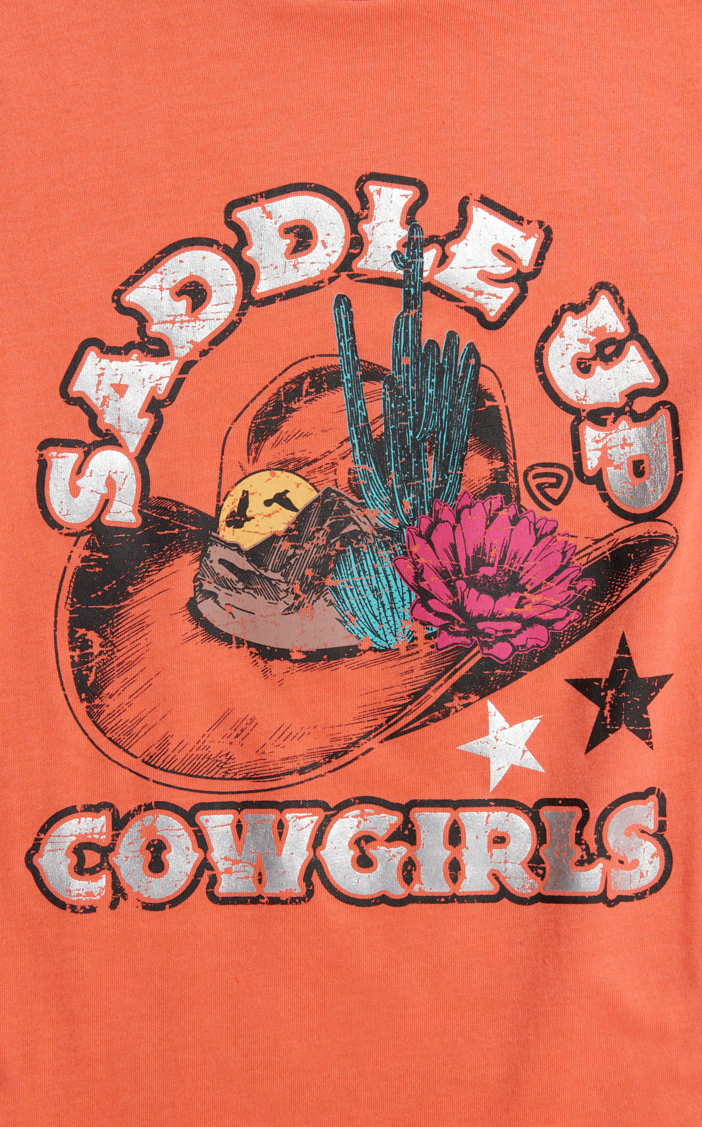 Rock & Roll Denim Girl's Coral Saddle Up Cowgirls Graphic Fringed Shirt - Image 1