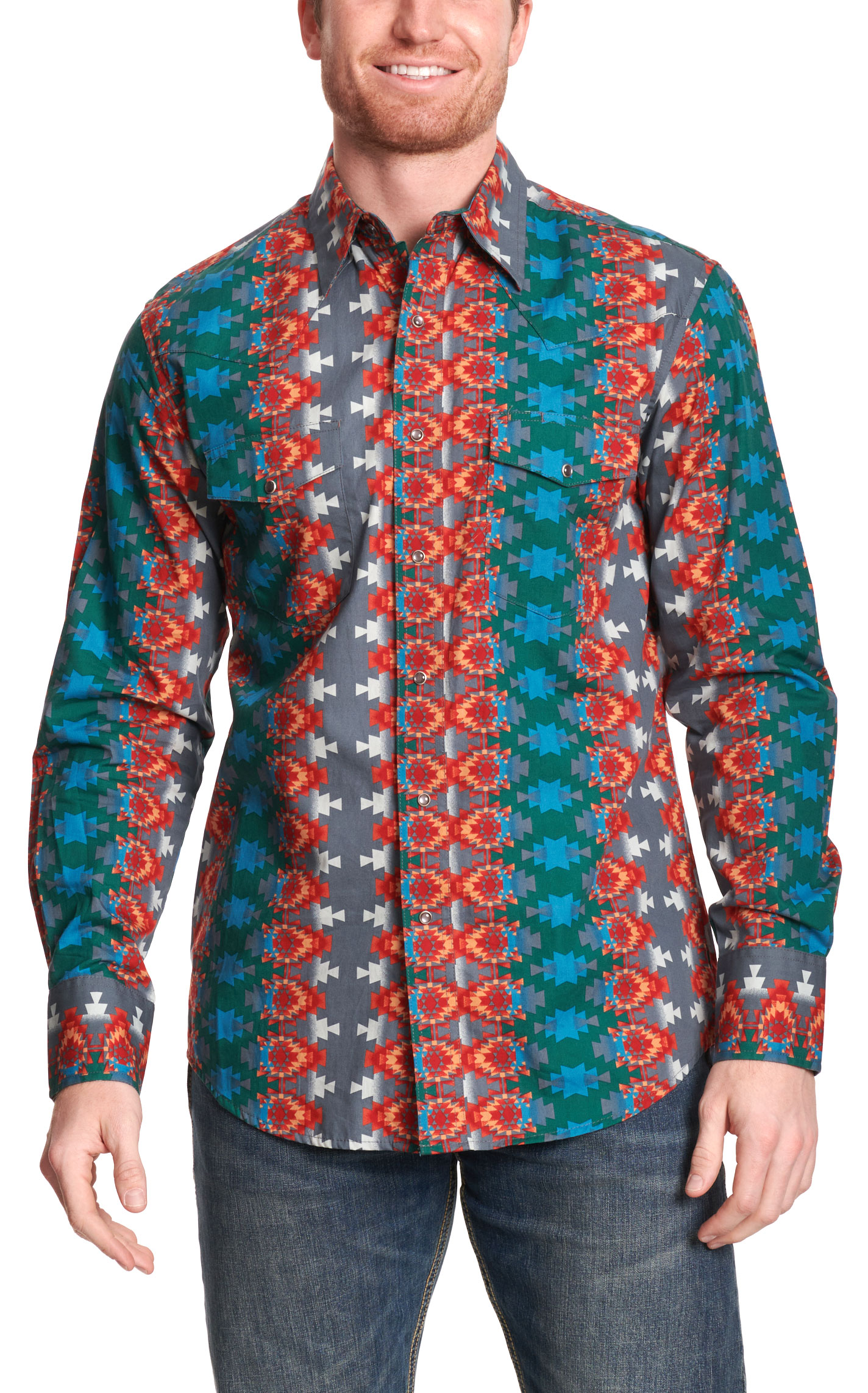 Wrangler Men's Checotah Colorful Aztec Print Western Shirt - Image 1