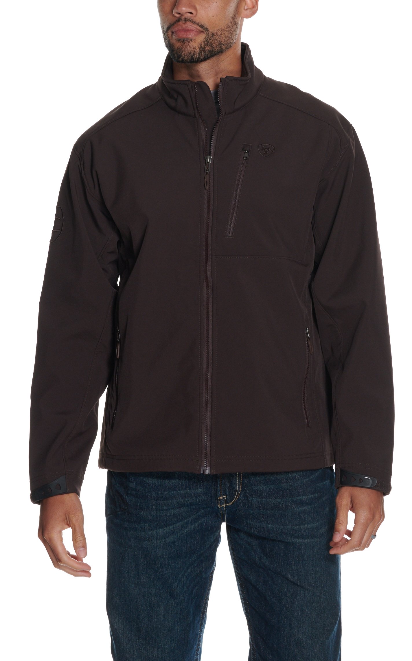 Ariat Men's Logo 2.0 Patriot Coffeebean Brown with Flag Embroidery Water Resistant Long Sleeve Softshell Jacket - Image 1