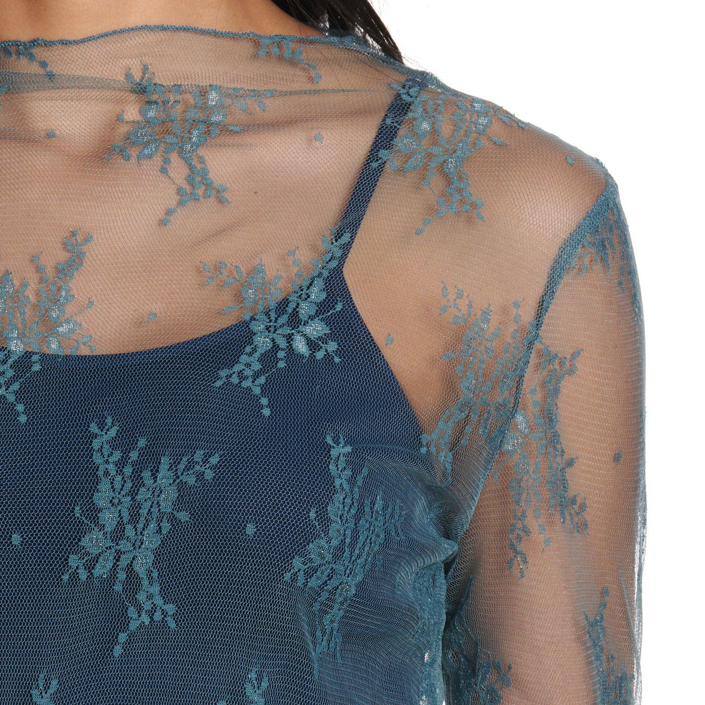 Rockin' C Women's Smoke Blue Sheer Mesh Top - Image 1