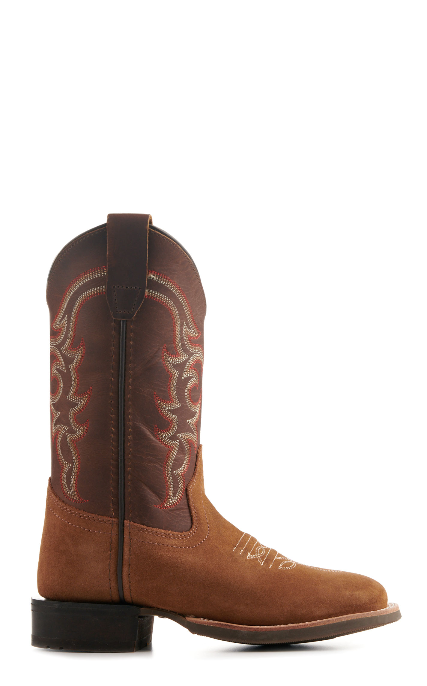 Old West Kids Light Brown and Dark Brown Wide Square Toe Cowboy Boots - Image 1