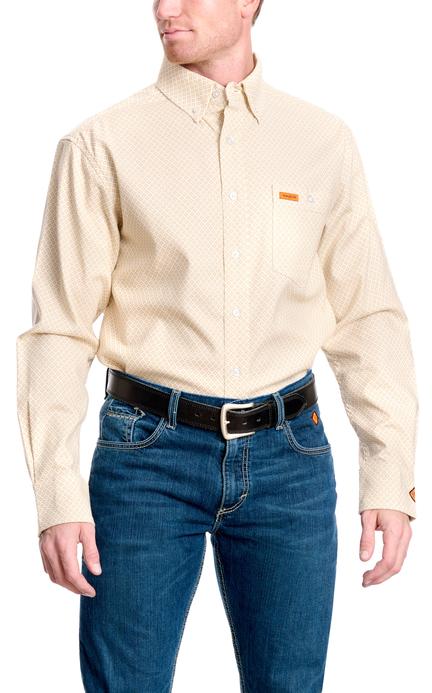 Wrangler Men's FR Khaki Geo Print Western Work Shirt - Big & Tall Sizes - Image 1