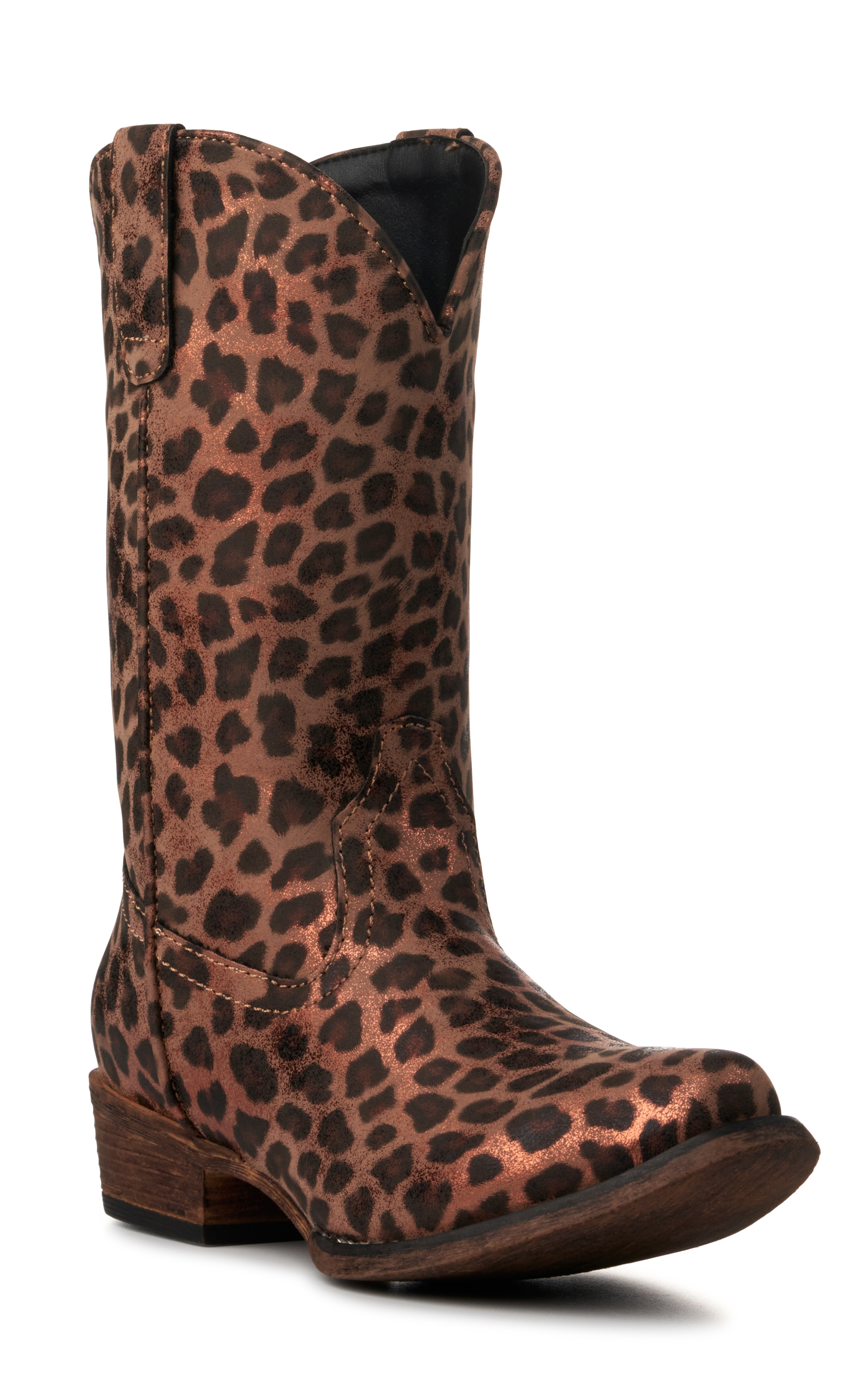 Roper Girls' Metallic Leopard Print Snip Toe Cowboy Boots - Image 1