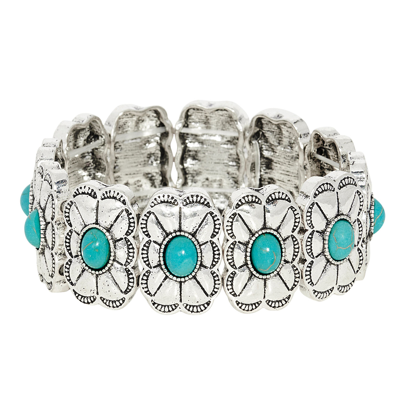 Southern Grace Silver & Turquoise Stretch Bracelet - Image 2