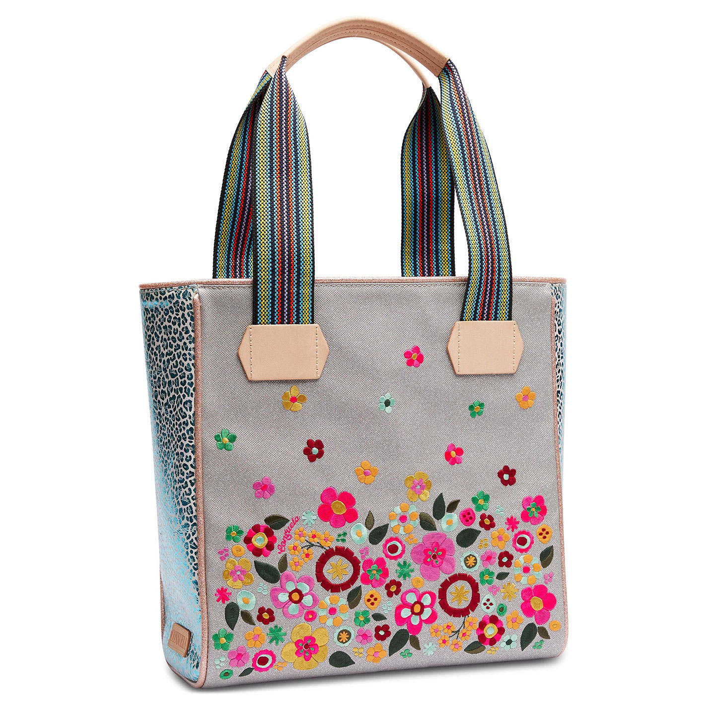 Consuela Tink Floral Embroidered Silver Classic Tote - Image 1