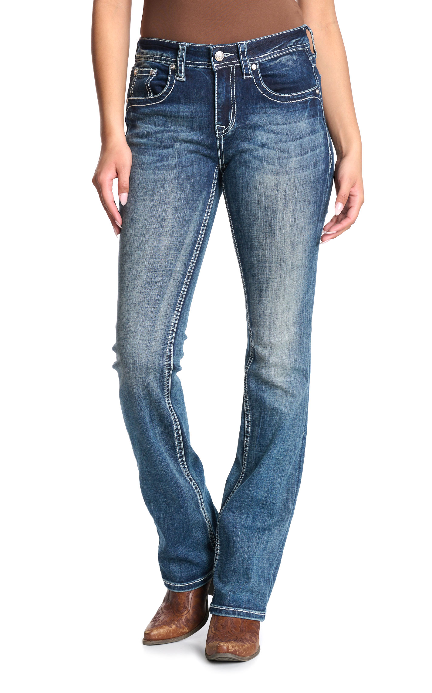 Grace in LA Women's Medium Wash Bling Wings Boot Cut Jeans - Plus Sizes - Image 1