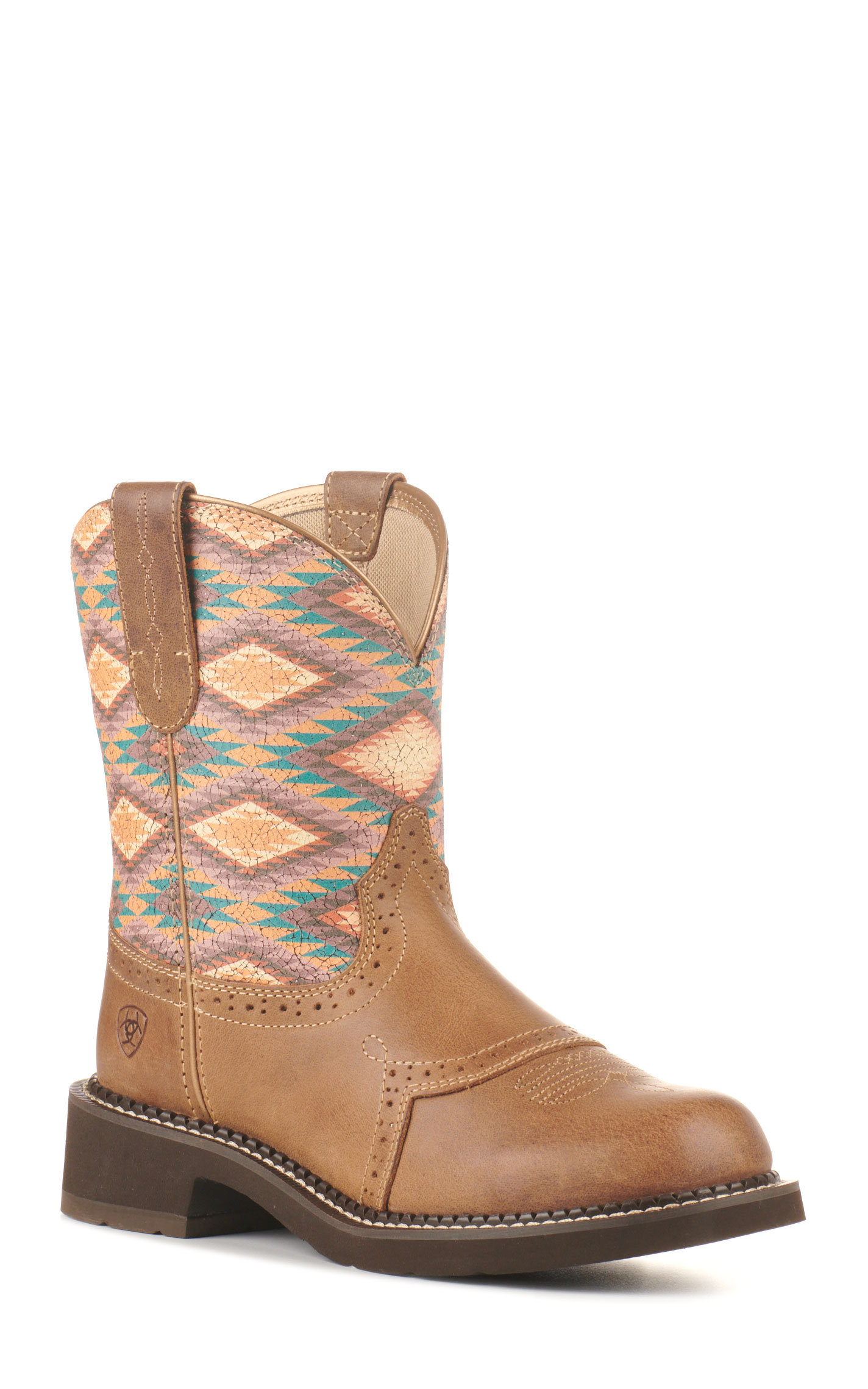 Ariat Women's Fatbaby Heritage Farrah Tan and Aztec Print Round Toe Cowboy Boots - Image 1
