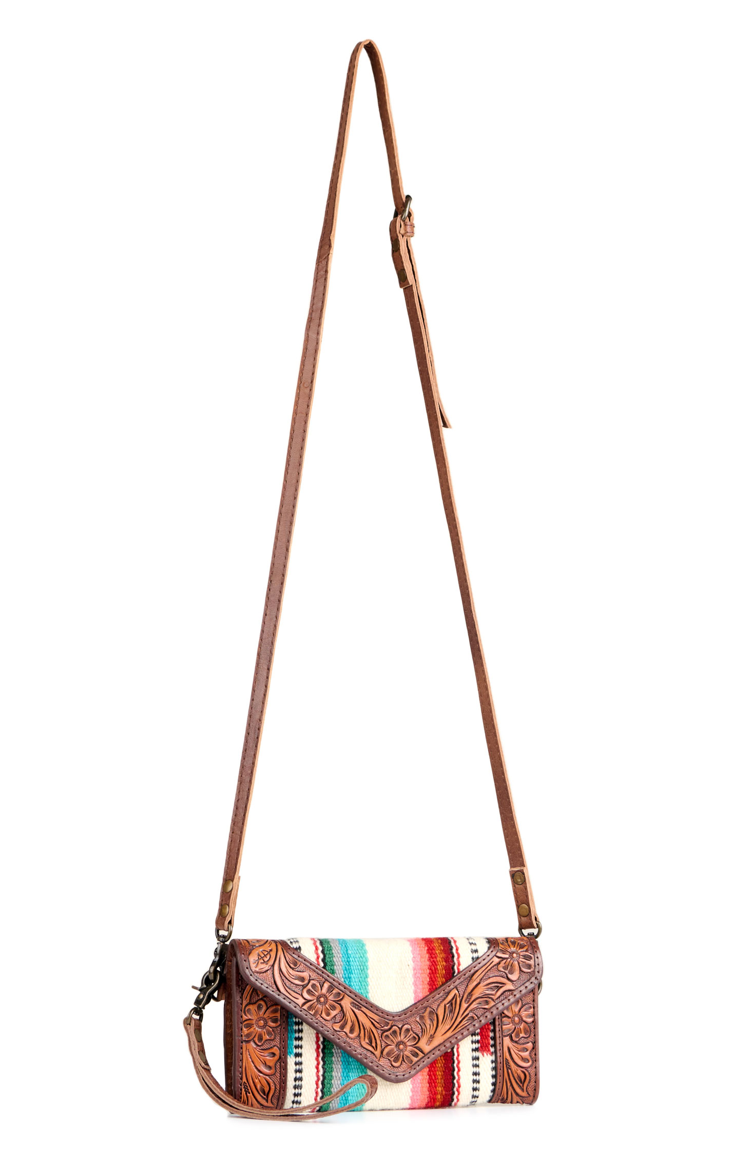 American Darling Serape Blanket Tooled Leather Clutch Crossbody - Image 1