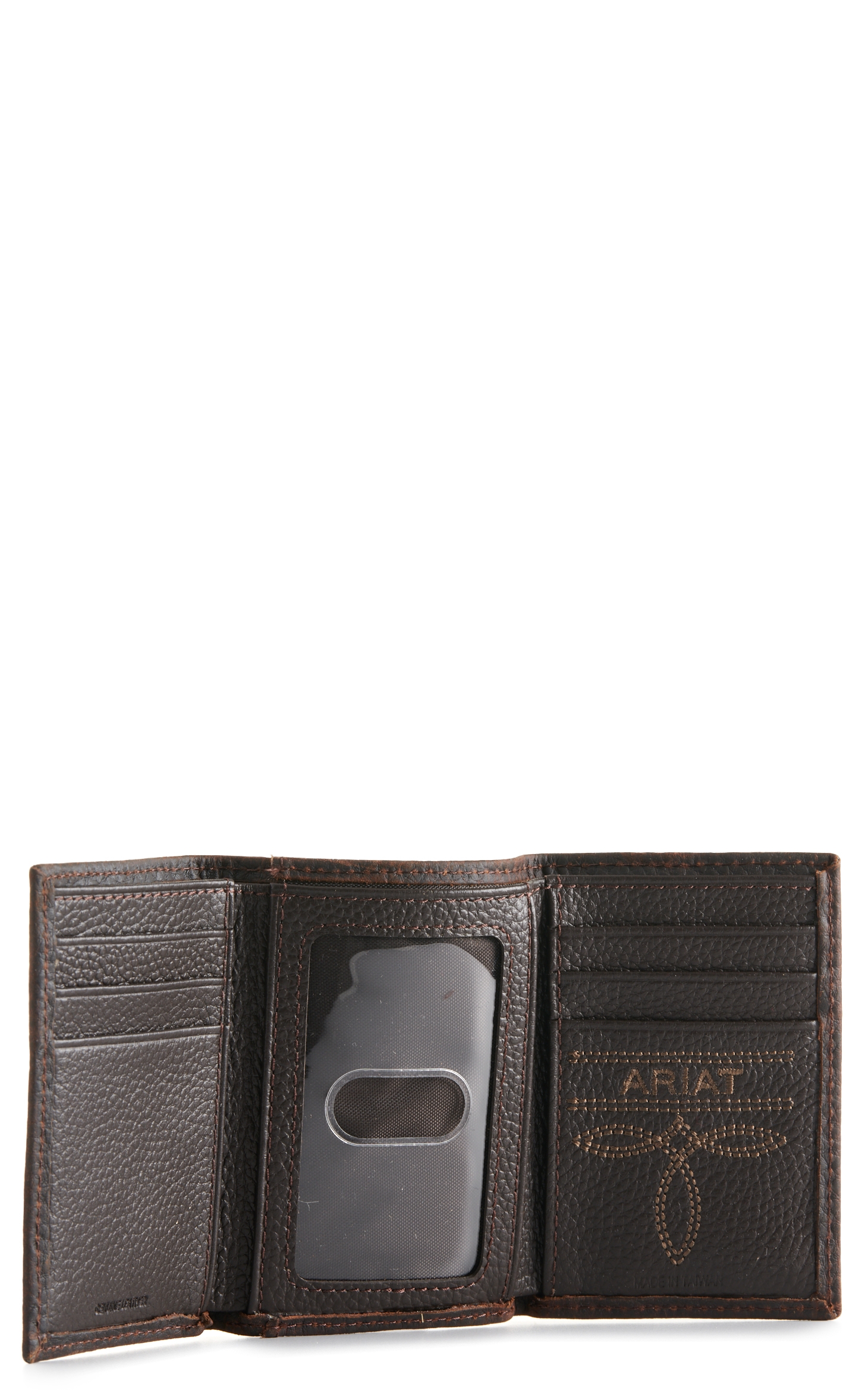 Ariat Men's Rowdy Dark Brown Mexico Flag Embroidered Logo Trifold Wallet - Image 1