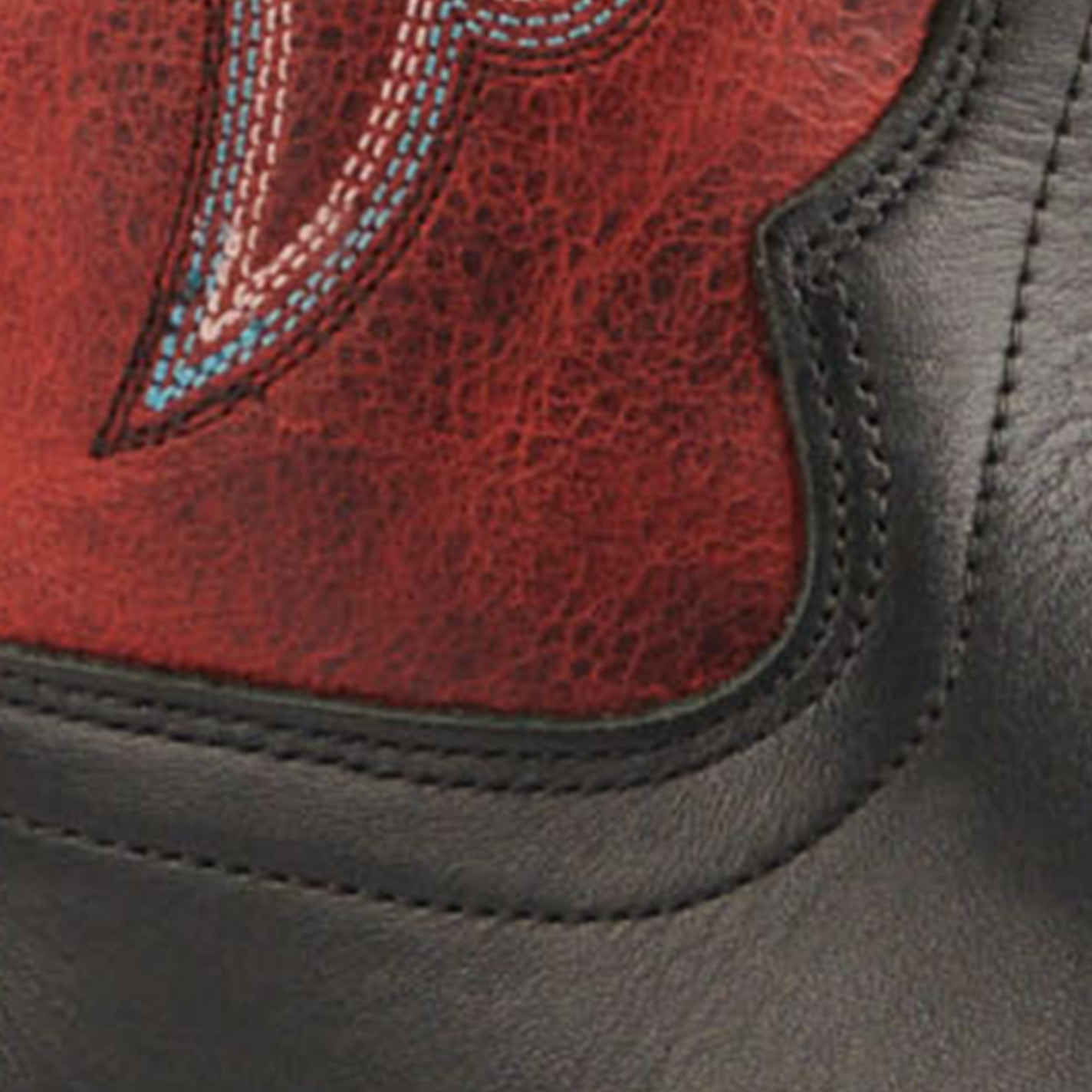 Old West Men's Black and Burnt Red Wide Square Toe Cowboy Boots - Image 1