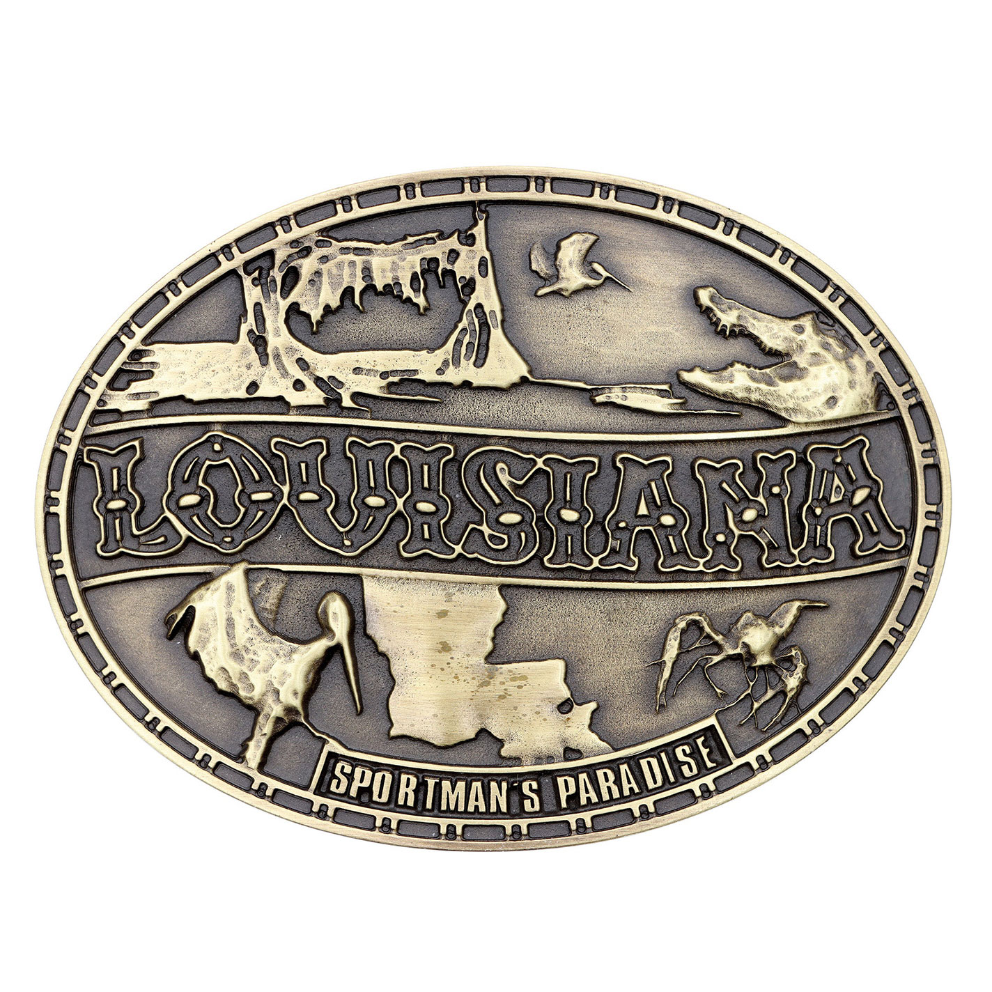 Andwest Antique Brass Louisiana Heritage Belt Buckle - Image 1