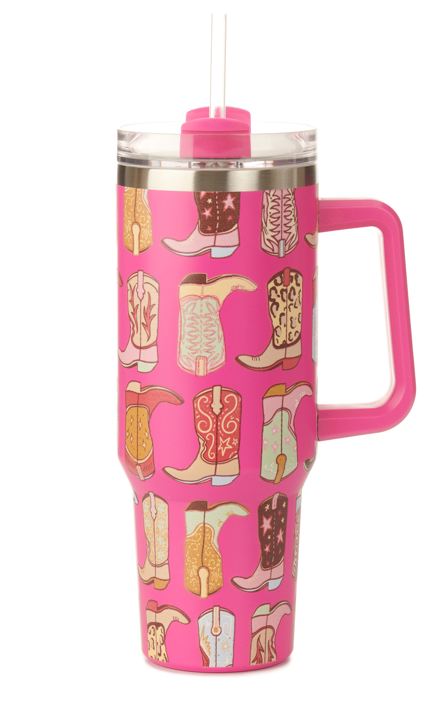 Girlie Girl Originals Pink Boot Print 40 oz. Handled Morgan Tumbler - Image 1