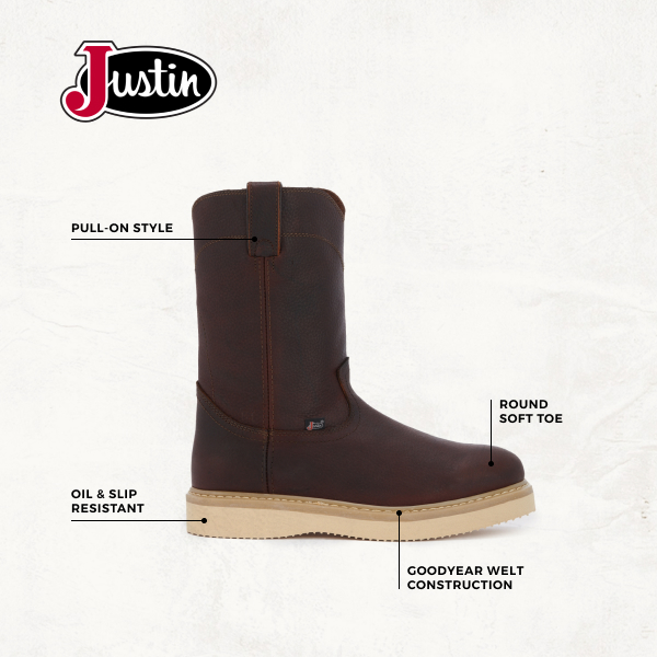Justin Men's Axe Tan Mahogany Round Toe Work Boot - Image 1