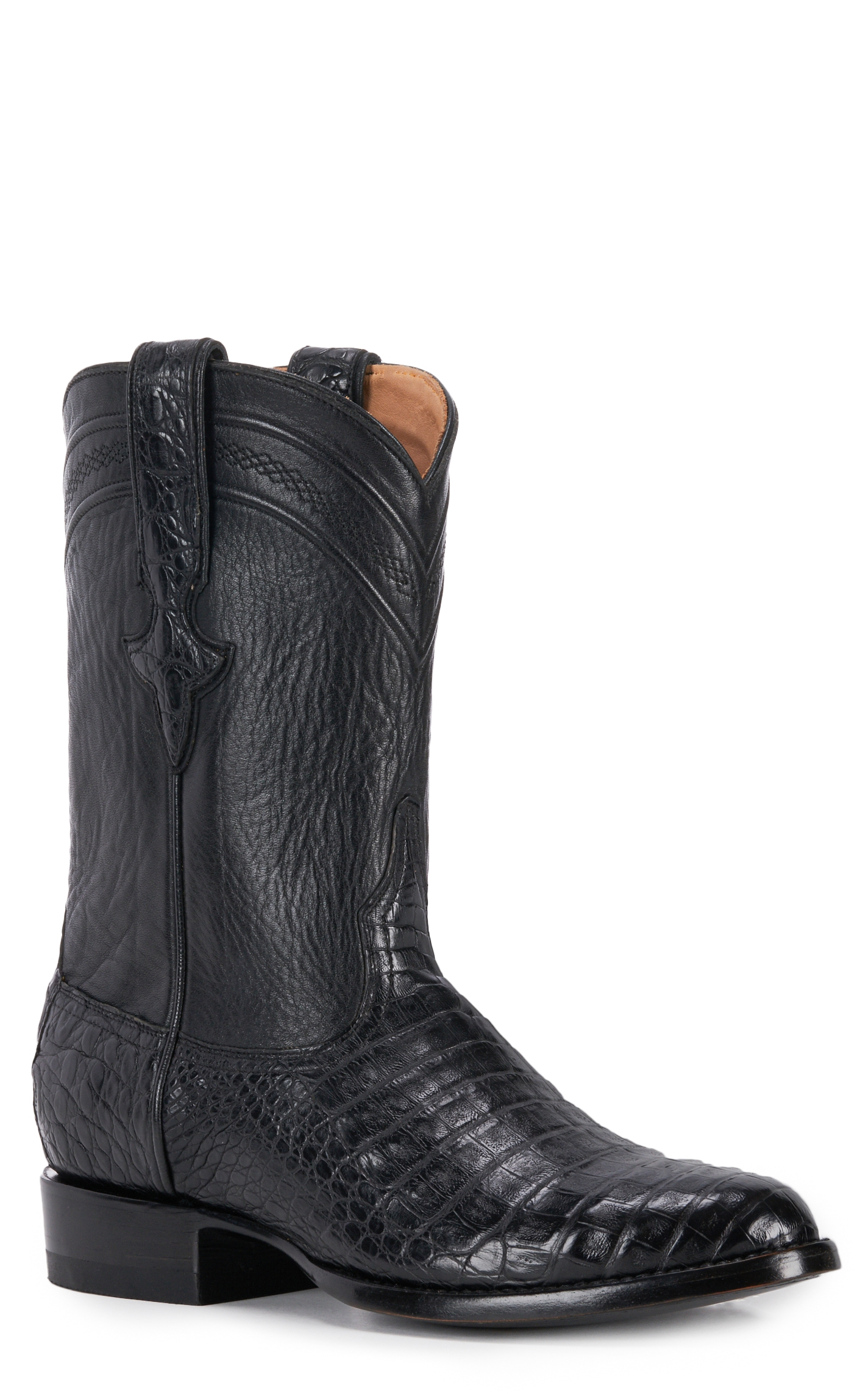 JRC & Sons Men's Shaw Caiman Belly Round Toe Exotic Roper Boot in Black - Image 1