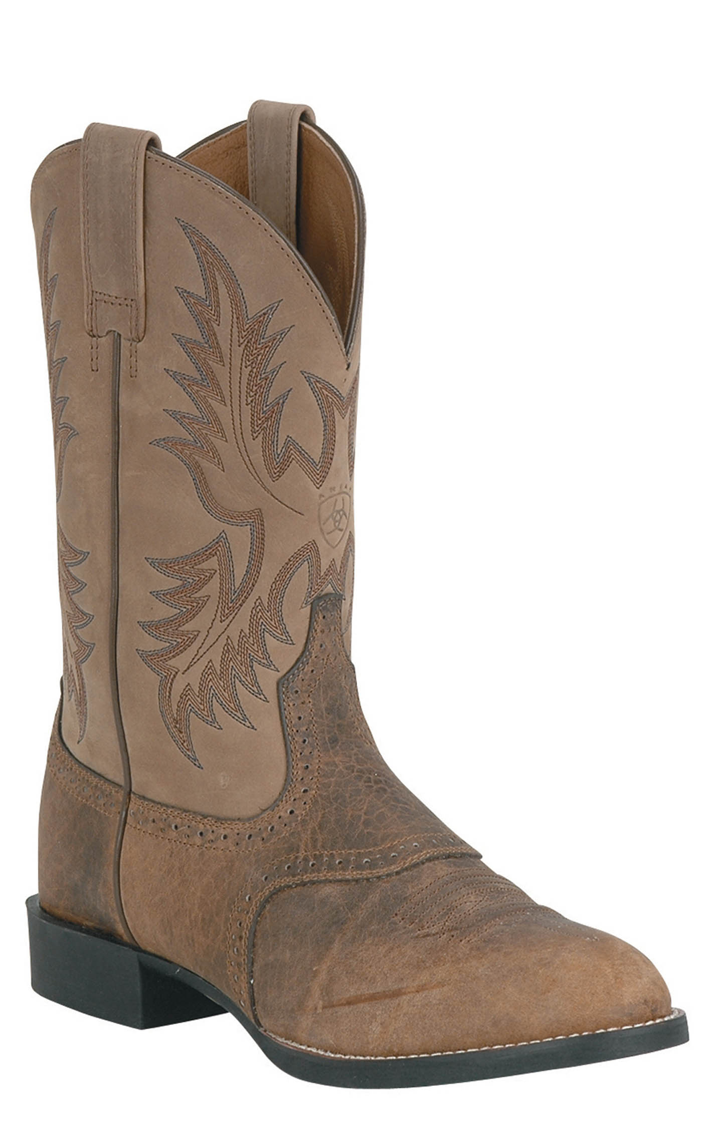 Ariat Men's Heritage Stockman Tumble Brown and Beige Round Toe Stockman Cowboy Boots - Image 1