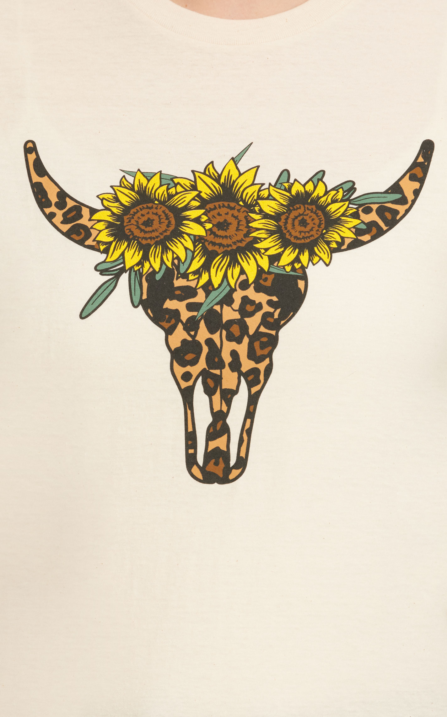 Too Floozy Women's Natural Bone Sunflower Print Skull Graphic Short Sleeve T-Shirt - Image 1