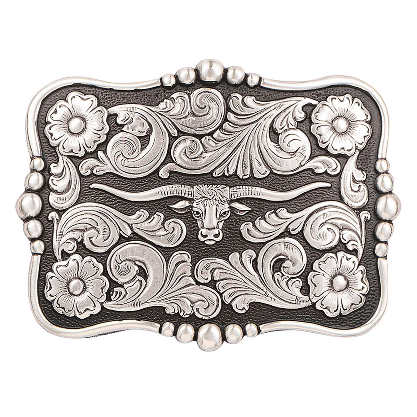 Nocona Silver & Black  Rectangle Longhorn Belt Buckle - Image 1