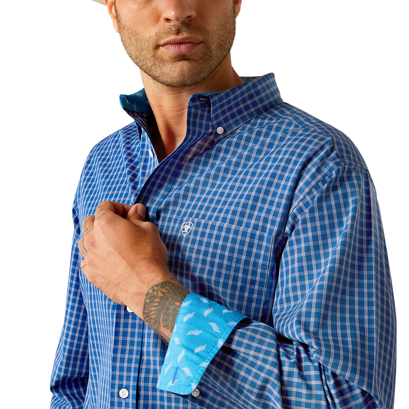 Ariat Men's Blair Royal Blue & White Plaid Western Shirt - Image 1