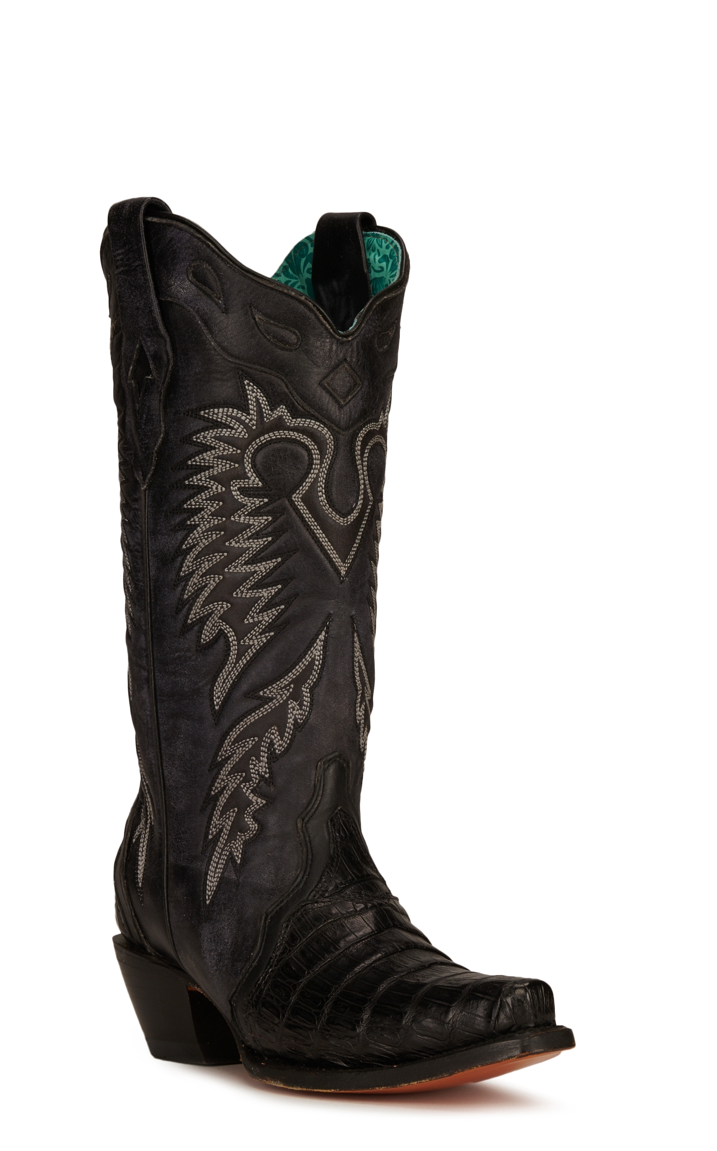 Corral Women's Black Caiman Snip Toe Exotic Cowboy Boots - Image 1