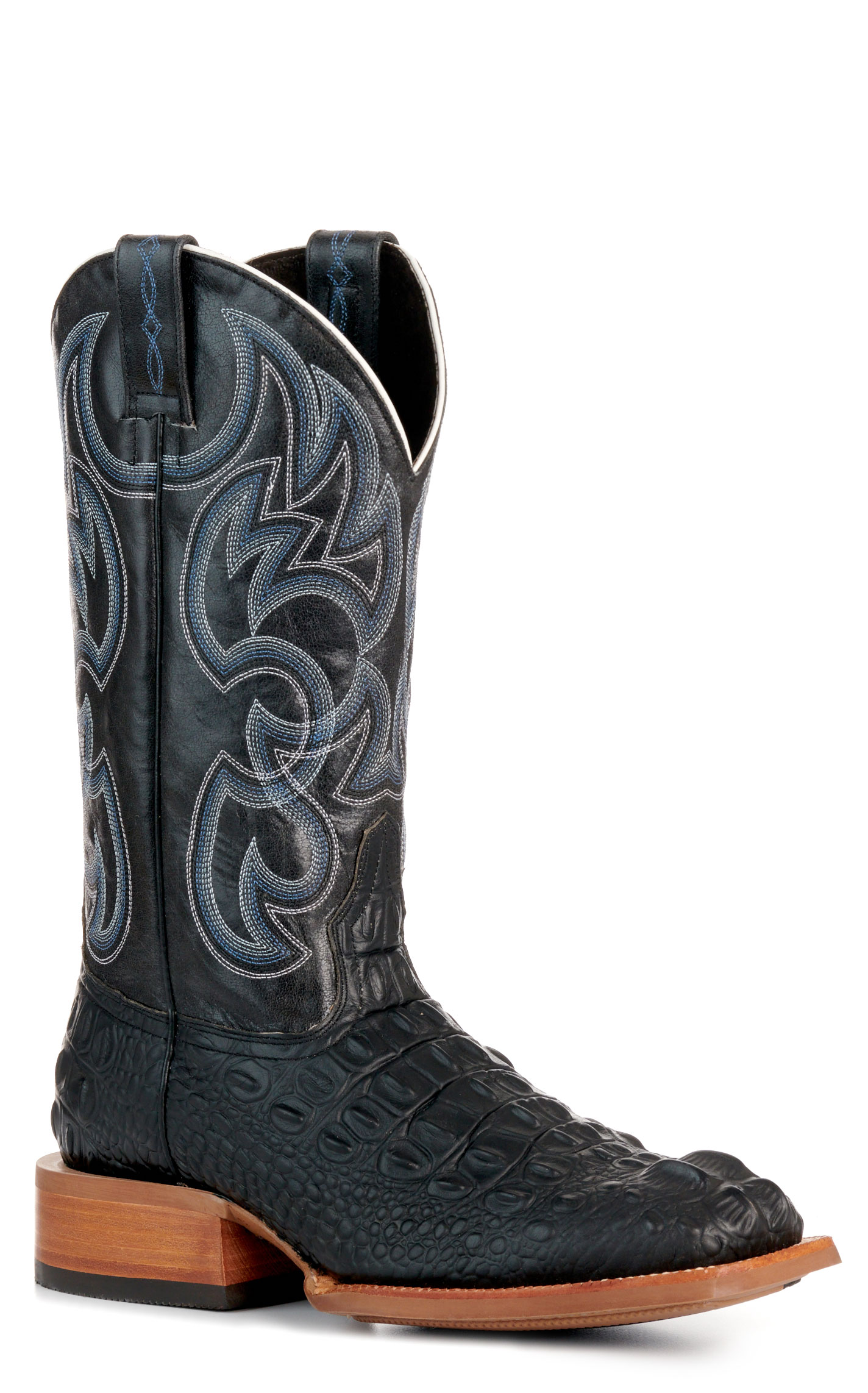 Cavender's Men's Intrepid Black Hornback Alligator Print and Gray Wide Square Toe Cowboy Boot - Image 1