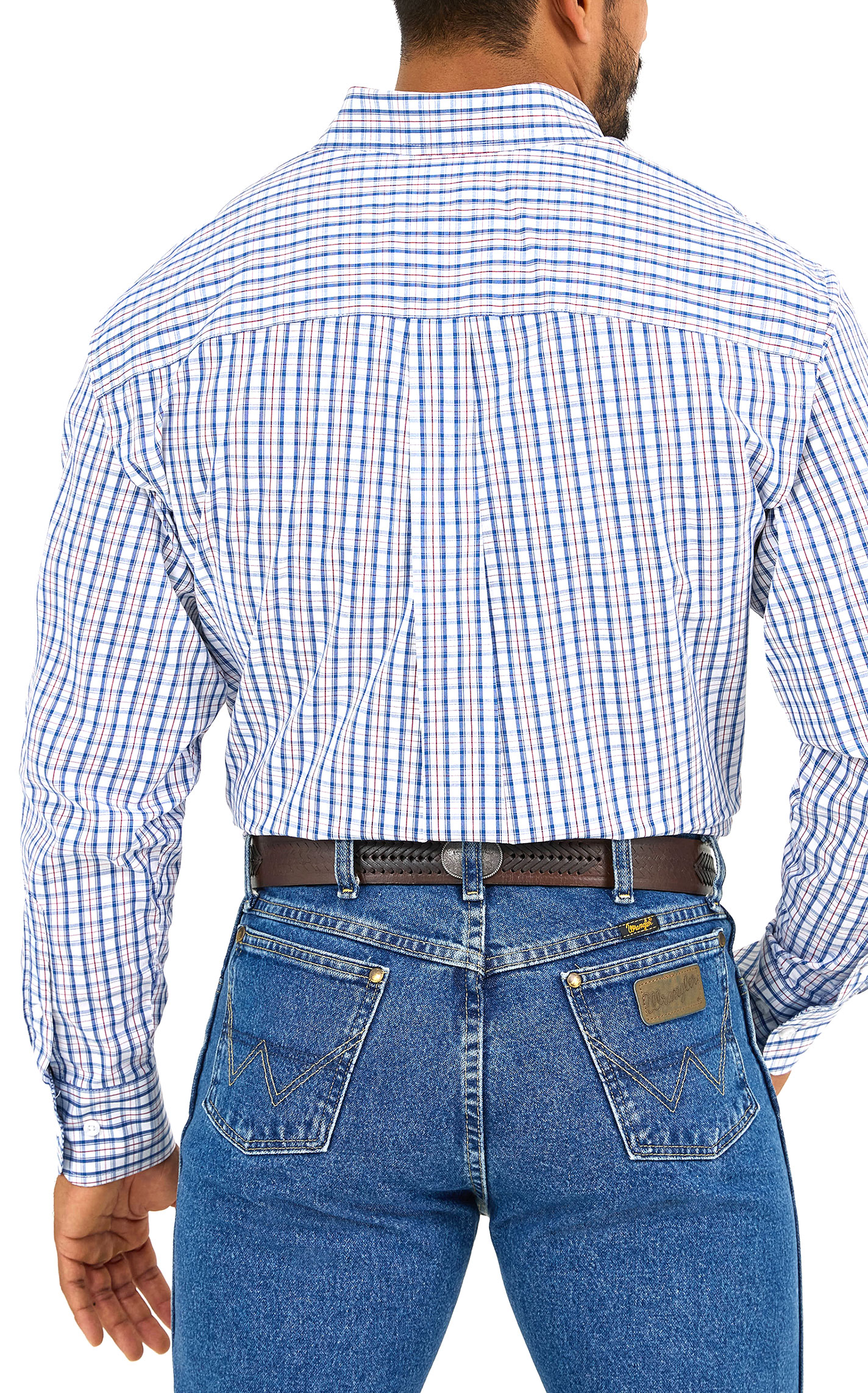 Wrangler Men's George Strait Collection Plaid Blue & Red Western Shirt - Image 1
