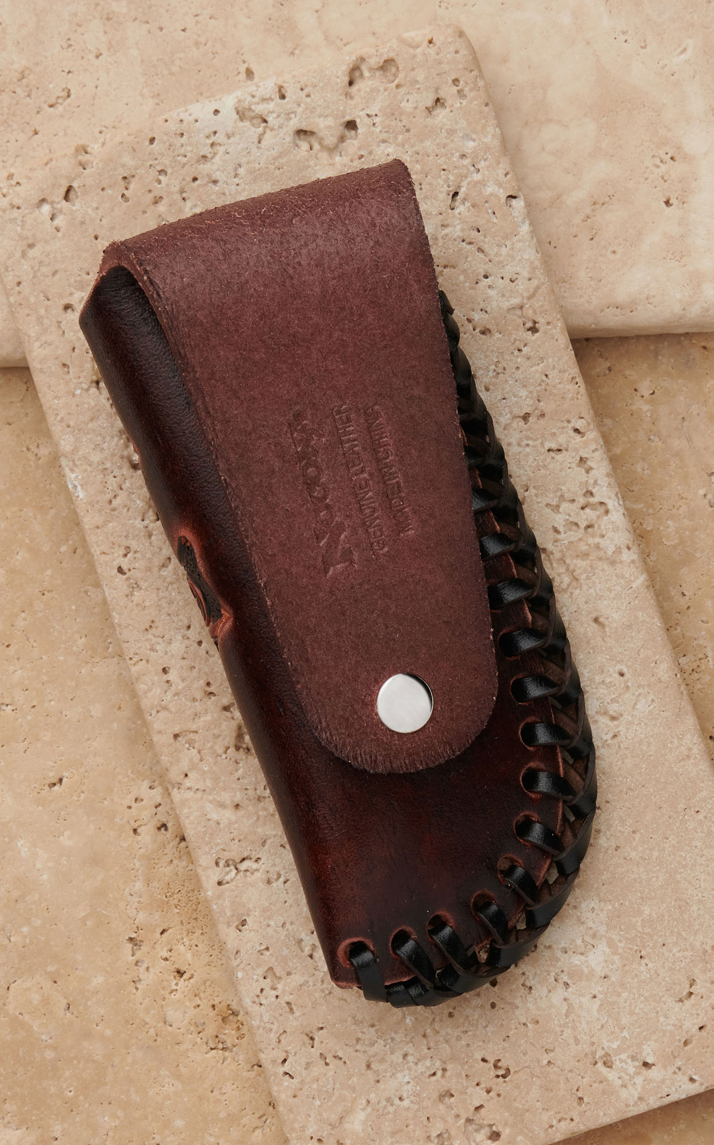Nocona Black with Tooled Brown Cross Leather Knife Sheath - Image 1