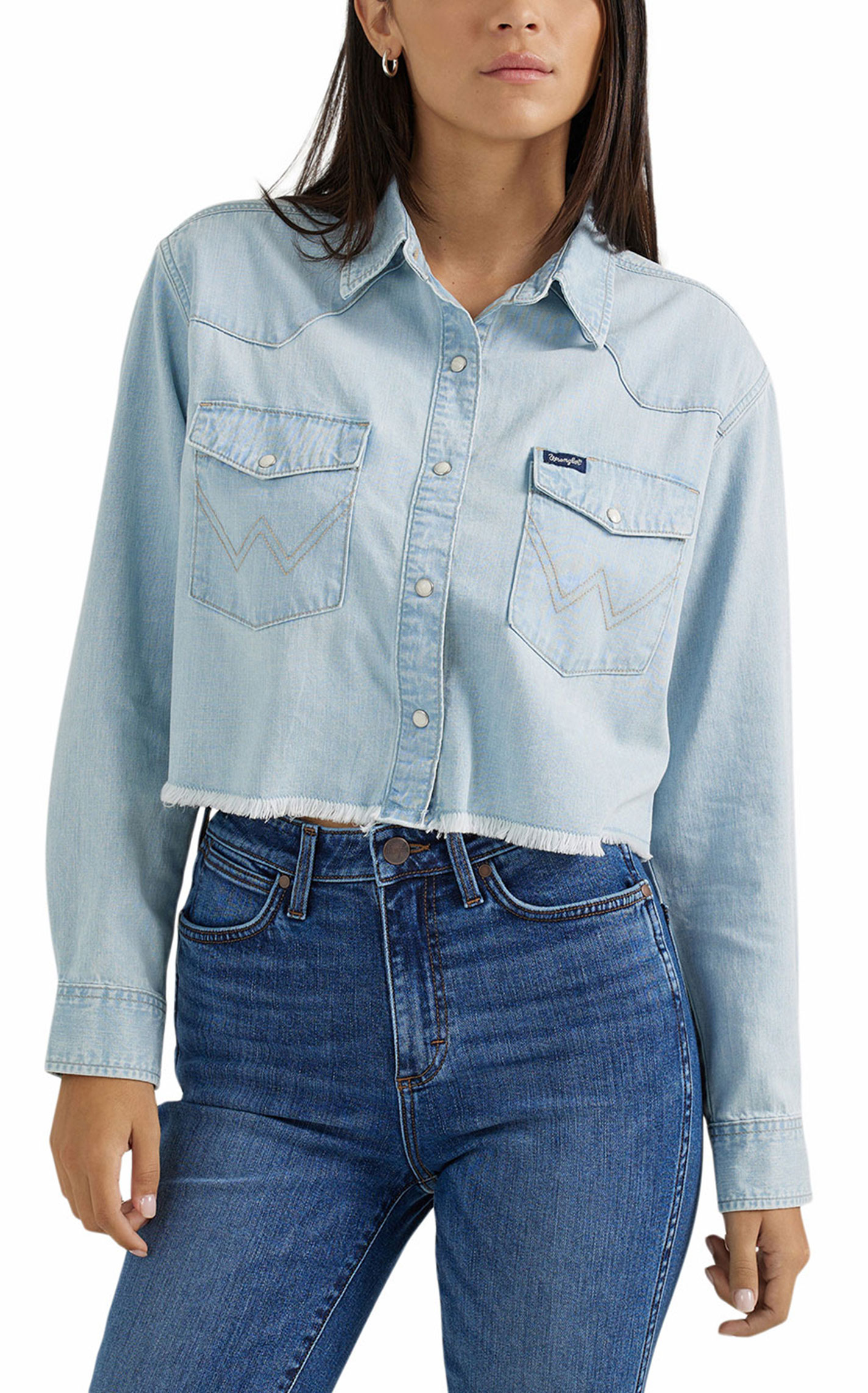 Wrangler Women's Light Wash Boyfriend Cut-Off Shirt - Image 1
