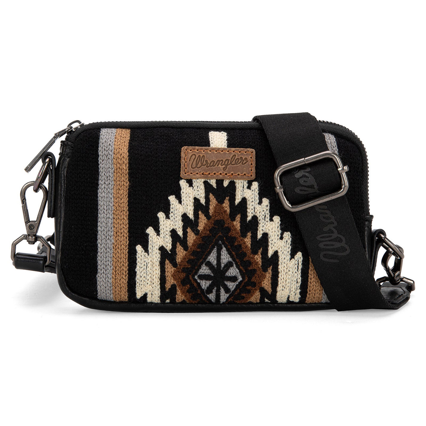 Wrangler Women's Woven Black Aztec Crossbody Wallet - Image 1