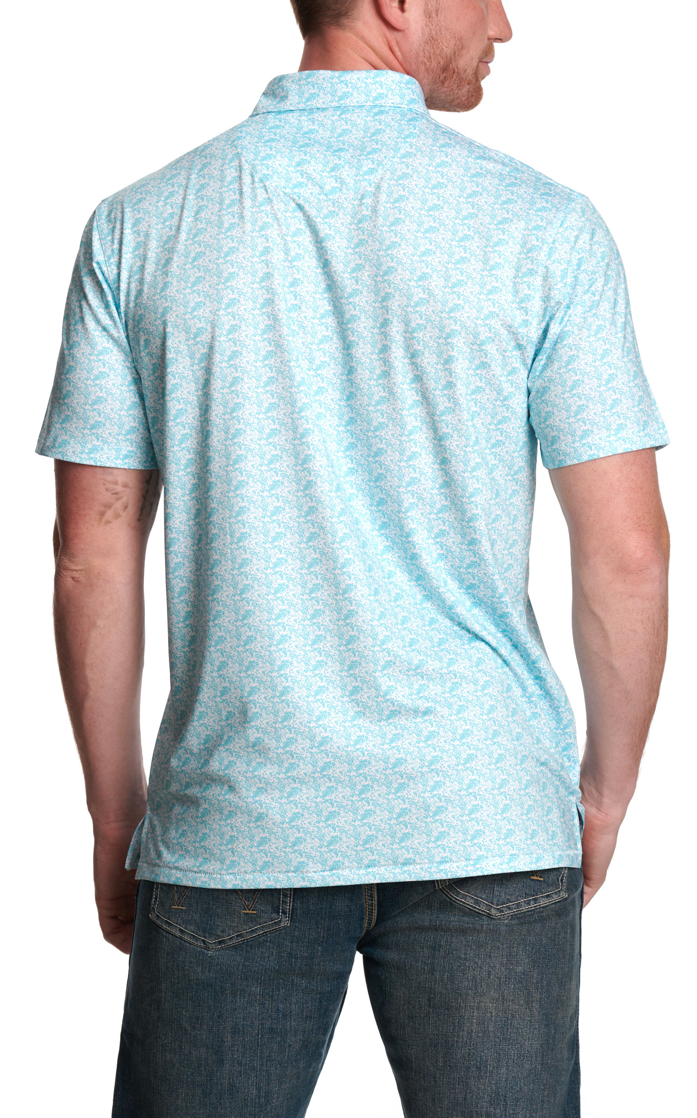 Rafter C Men’s May Turquoise Paisley Print Polo Shirt - Image 1