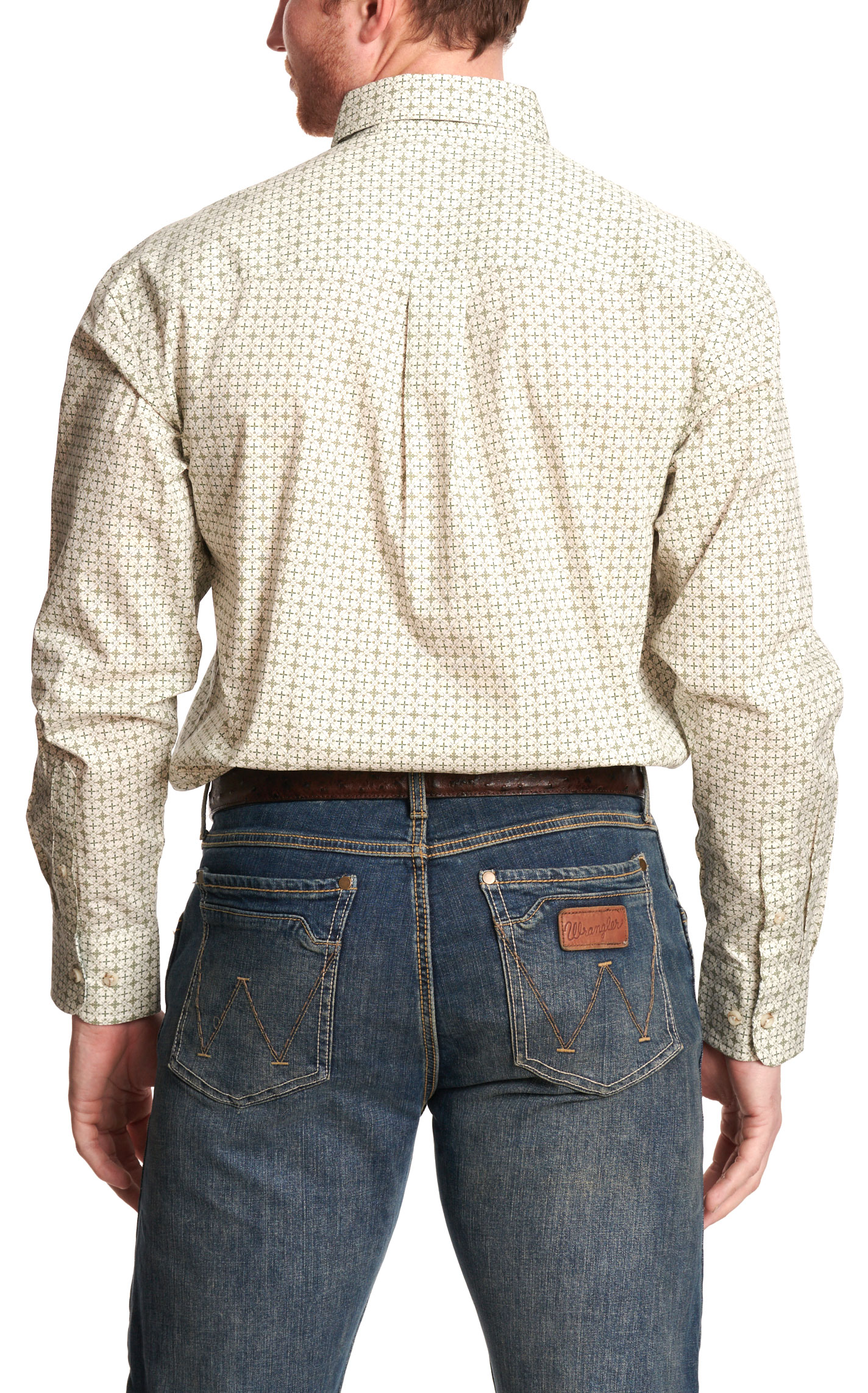 Wrangler Men's George Strait Collection Tan & White Geo Print Western Shirt - Image 1