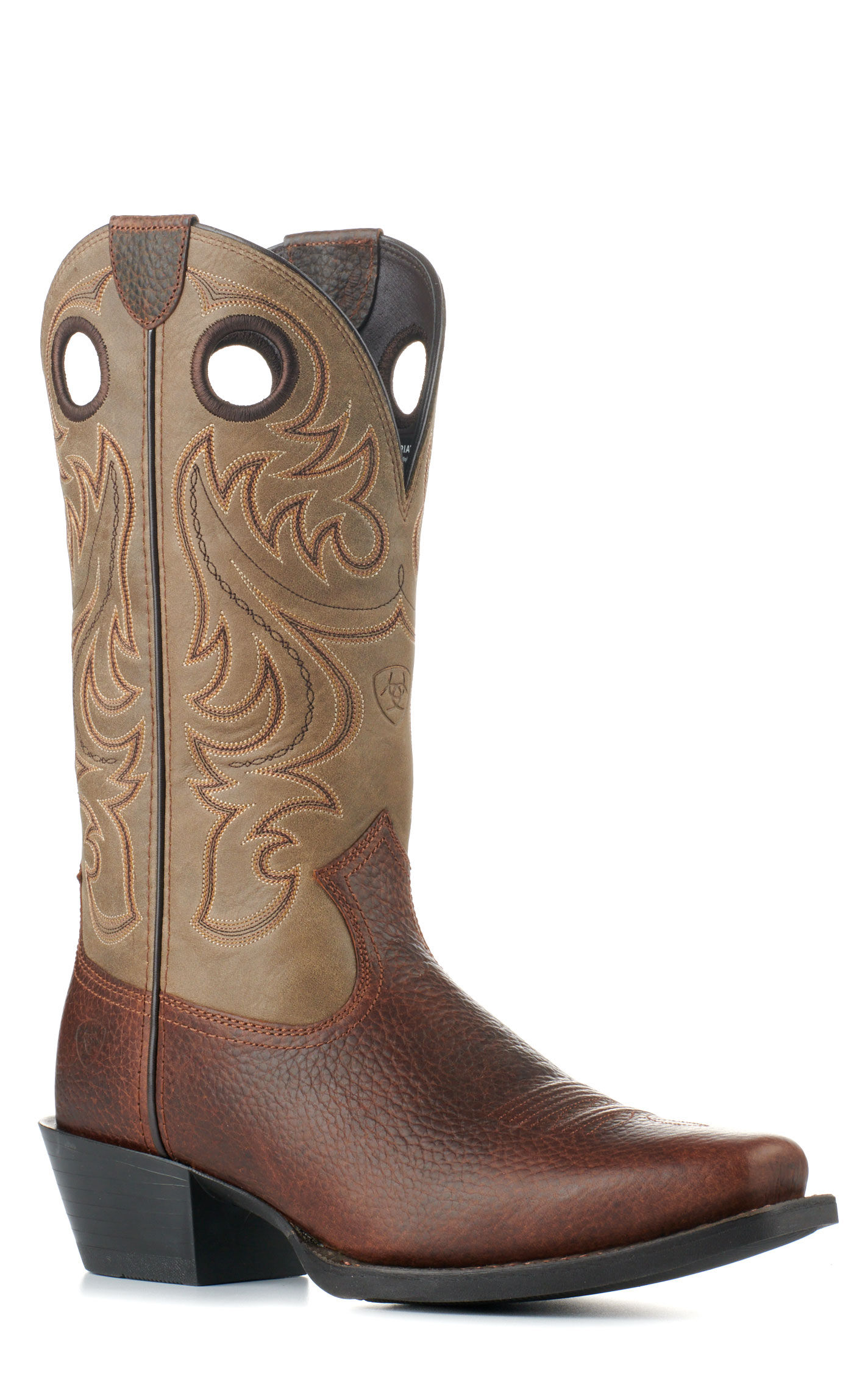 Ariat Men's Sport Brown Oiled Rowdy and Bomber Punchy Square Toe Cowboy Boots - Image 1