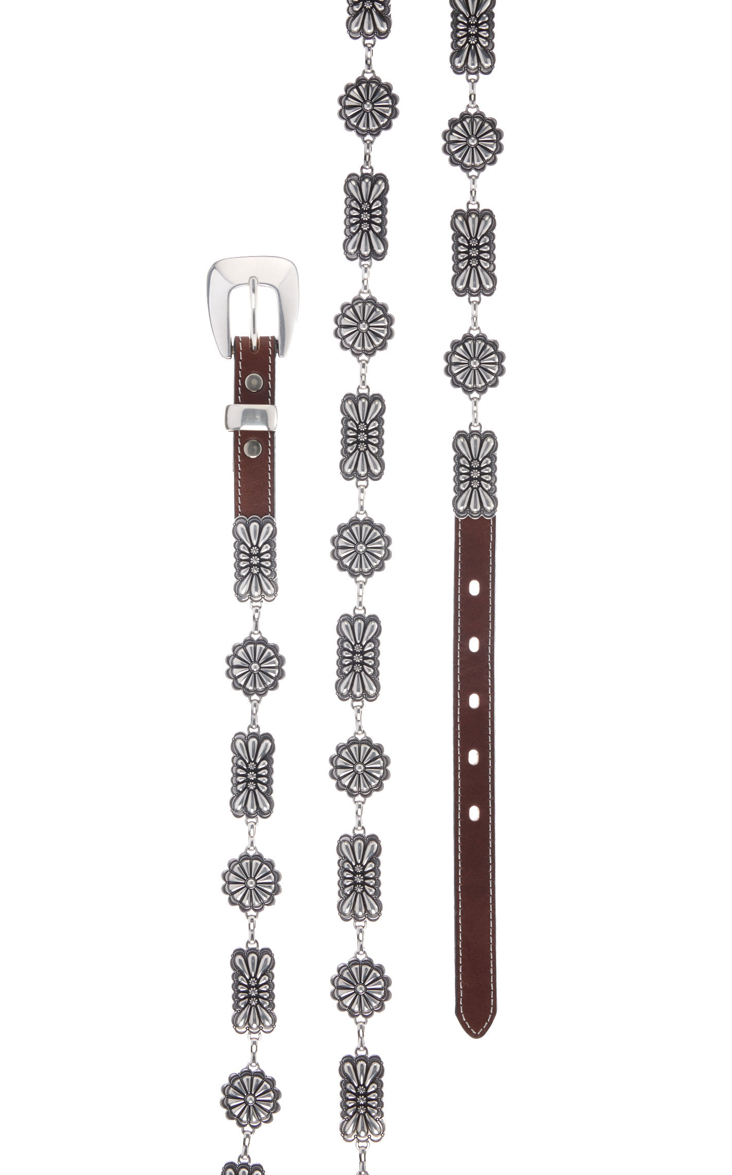 Angel Ranch Women's Silver Rectangular & Round Etched Concho with Leather Accent Belt - Image 1